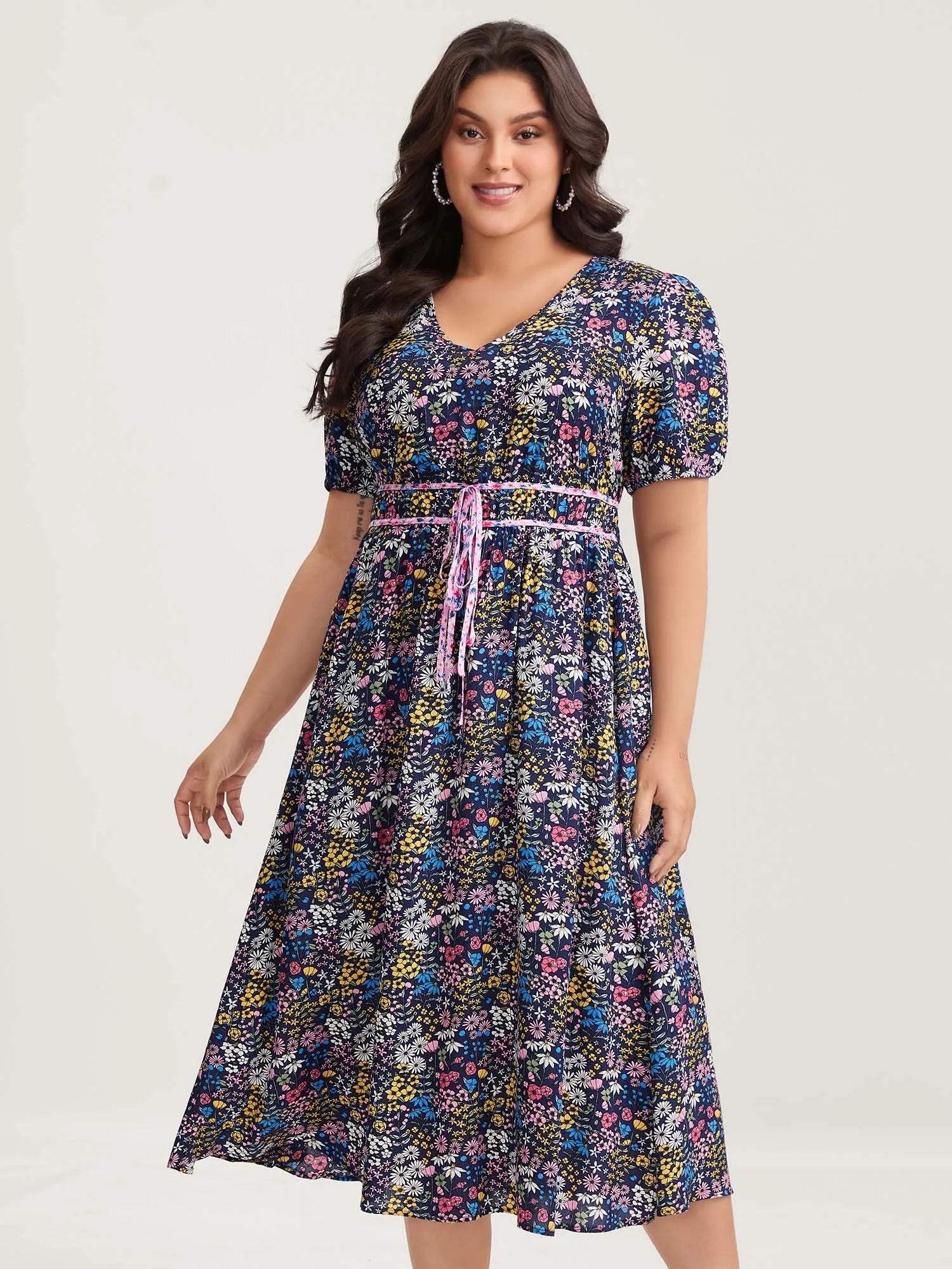 Rayon Floral Print Contrast Pockets Midi Dress sold by Bloomchic product image thumbnail 3