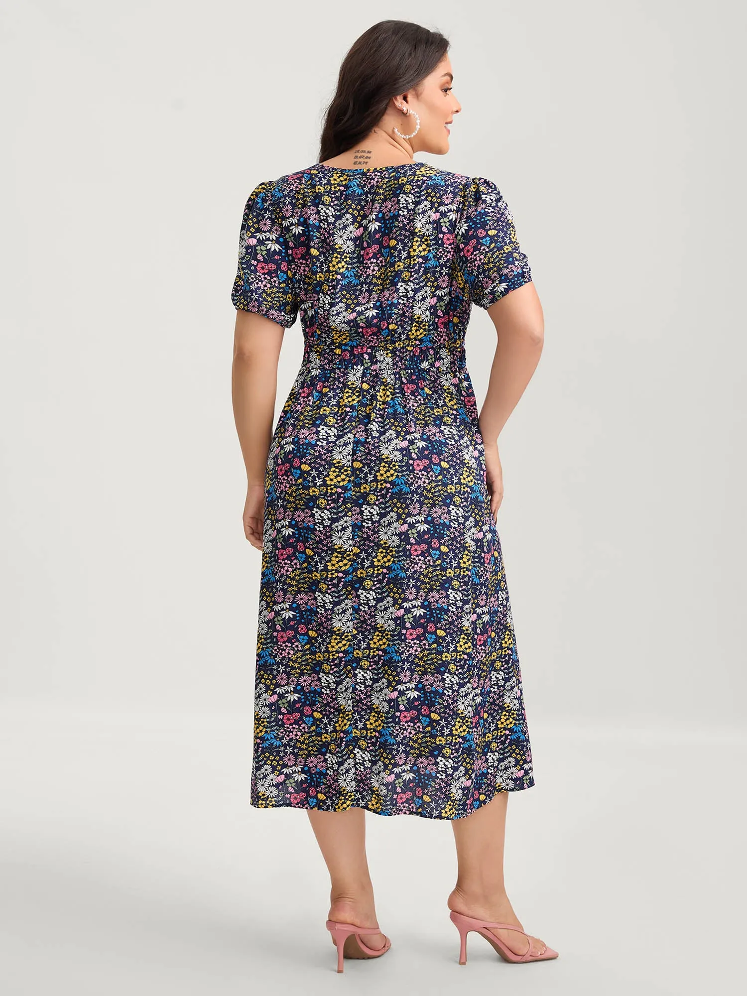 Rayon Floral Print Contrast Pockets Midi Dress sold by Bloomchic product image thumbnail 4