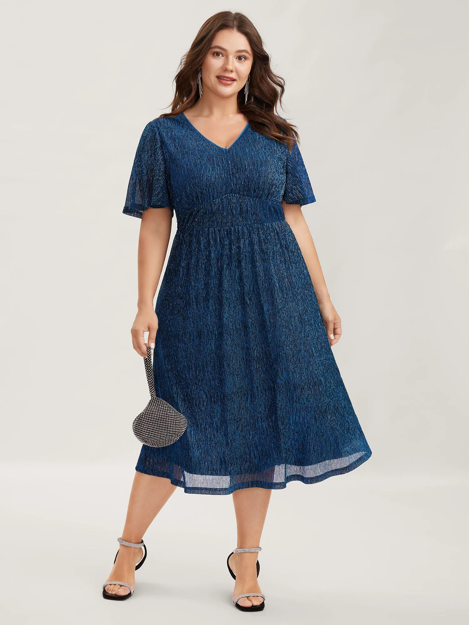 Shimmery Silk Cinched-Waist Midi Dress sold by Bloomchic product image thumbnail 3