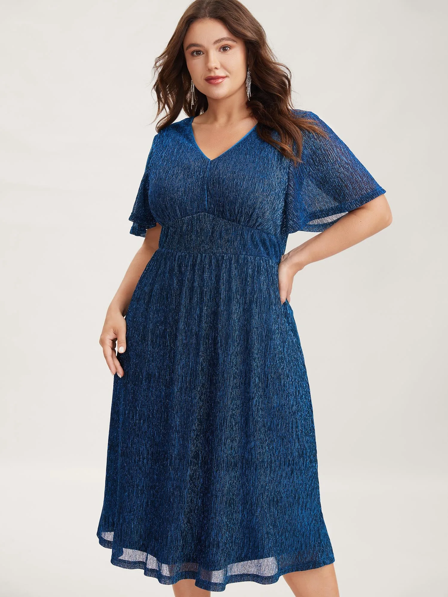 Shimmery Silk Cinched-Waist Midi Dress sold by Bloomchic