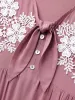Rayon Bodice Embroidered Patchwork Knot Midi Dress sold by Bloomchic
