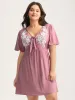 Rayon Bodice Embroidered Patchwork Knot Midi Dress sold by Bloomchic