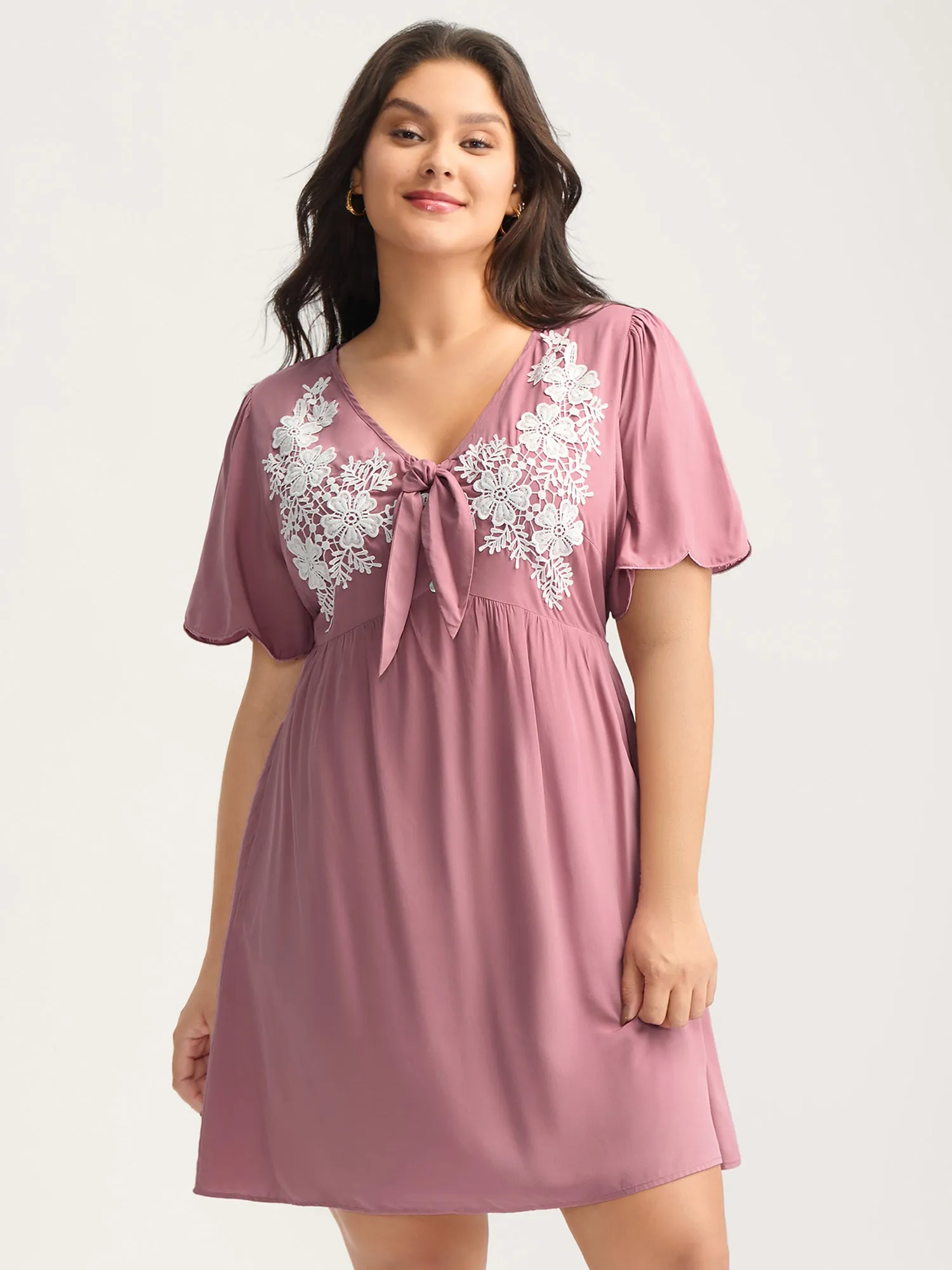 Rayon Bodice Embroidered Patchwork Knot Midi Dress sold by Bloomchic product image thumbnail 2