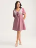 Rayon Bodice Embroidered Patchwork Knot Midi Dress sold by Bloomchic