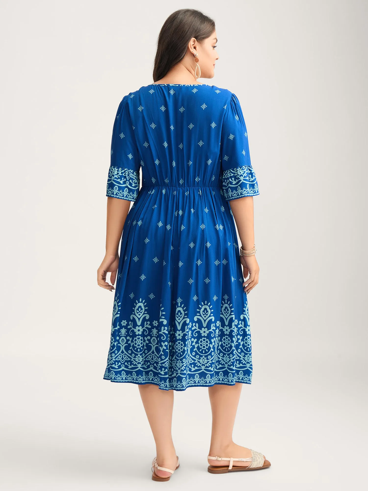 Stretchy Waist Boho Print Midi Dress sold by Bloomchic product image thumbnail 4