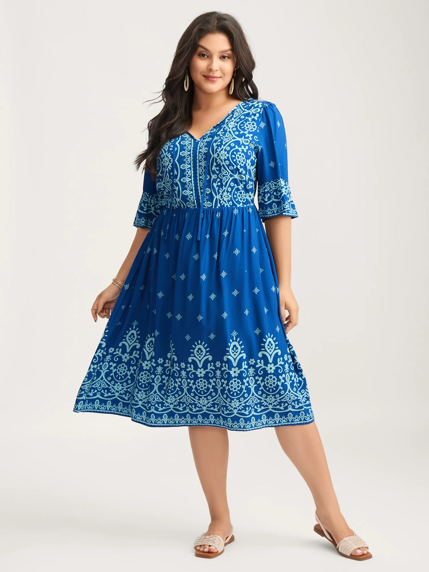 Stretchy Waist Boho Print Midi Dress sold by Bloomchic product image thumbnail 3