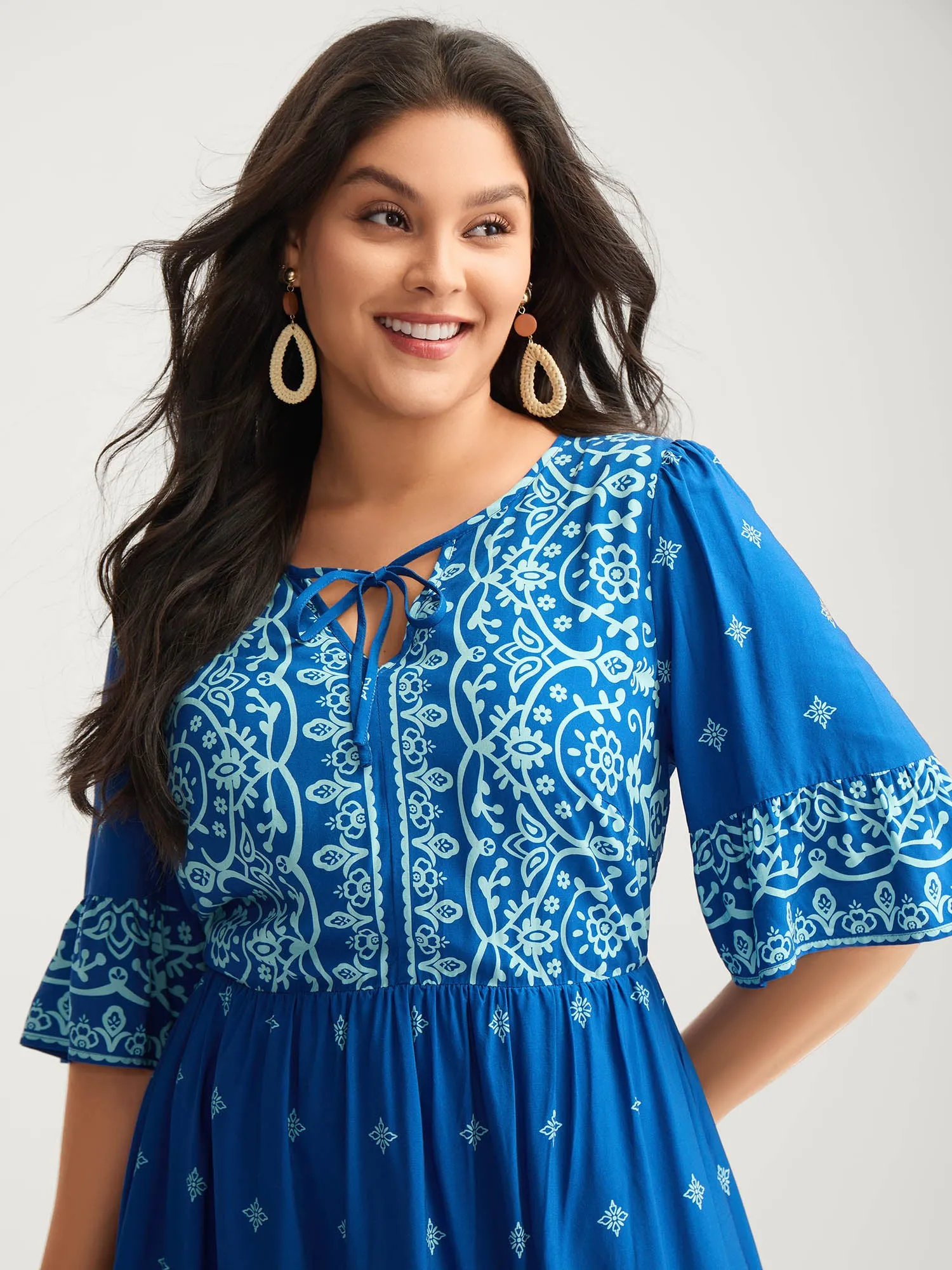 Stretchy Waist Boho Print Midi Dress sold by Bloomchic product image thumbnail 2