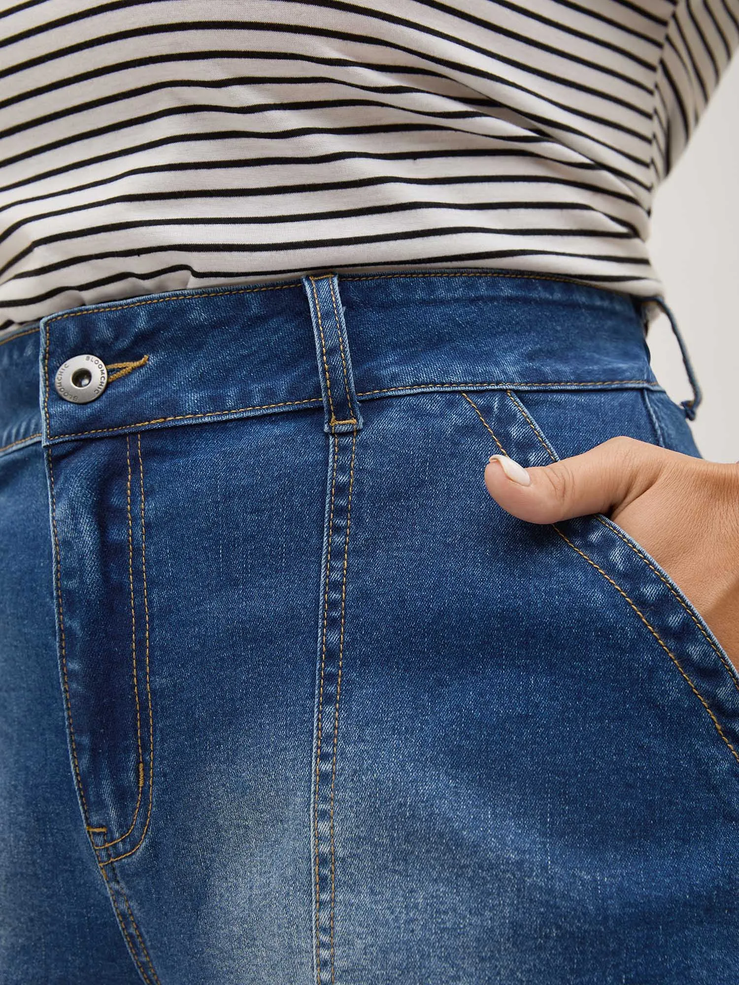 Faded Straight-Leg Denim Shorts sold by Bloomchic product image thumbnail 2