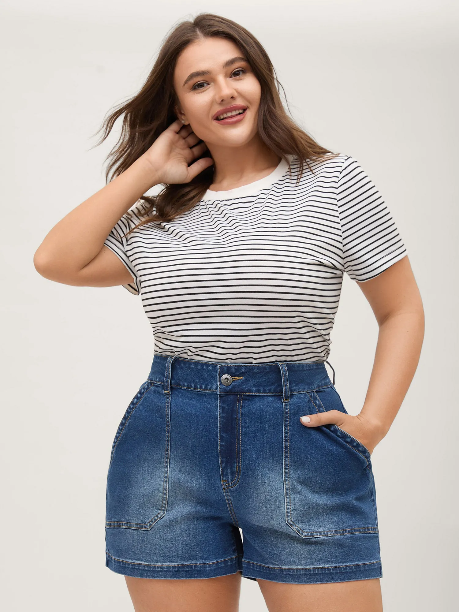 Faded Straight-Leg Denim Shorts sold by Bloomchic