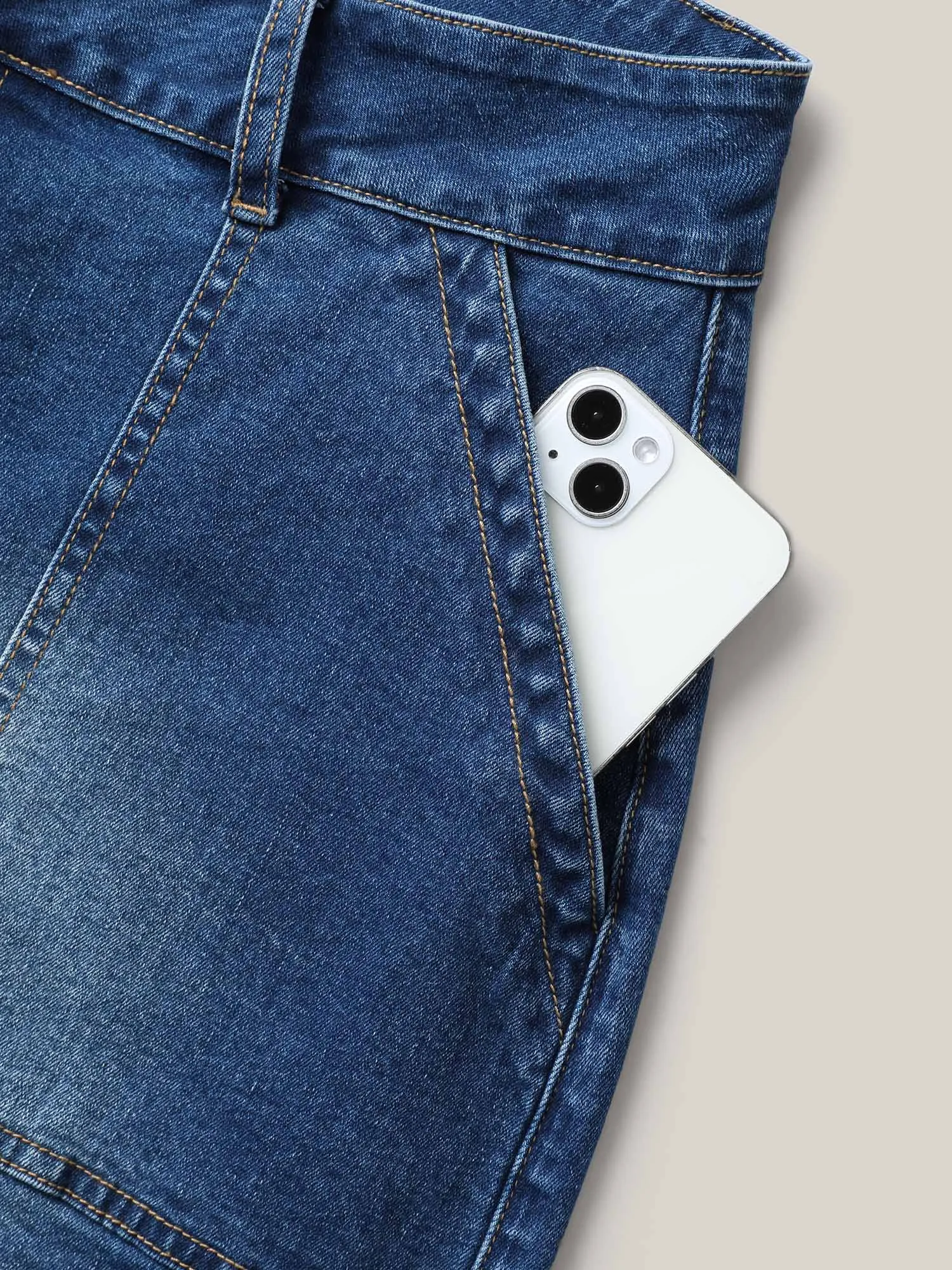 Faded Straight-Leg Denim Shorts sold by Bloomchic product image thumbnail 5