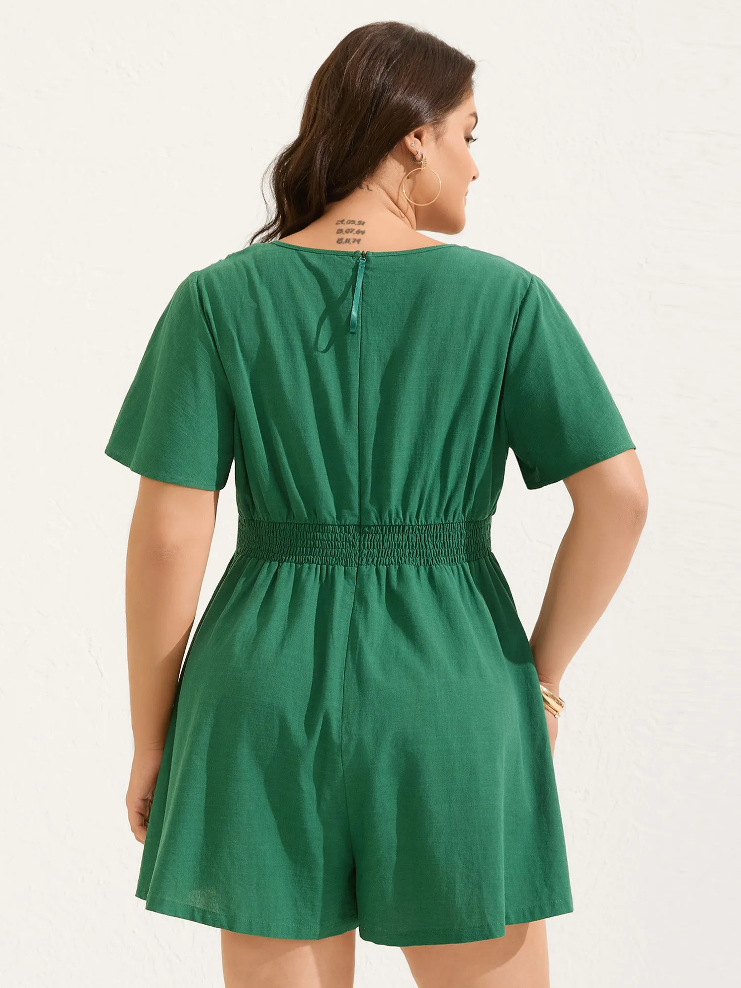 Cinched-Waist V-Neck Solid Romper sold by Bloomchic product image thumbnail 4