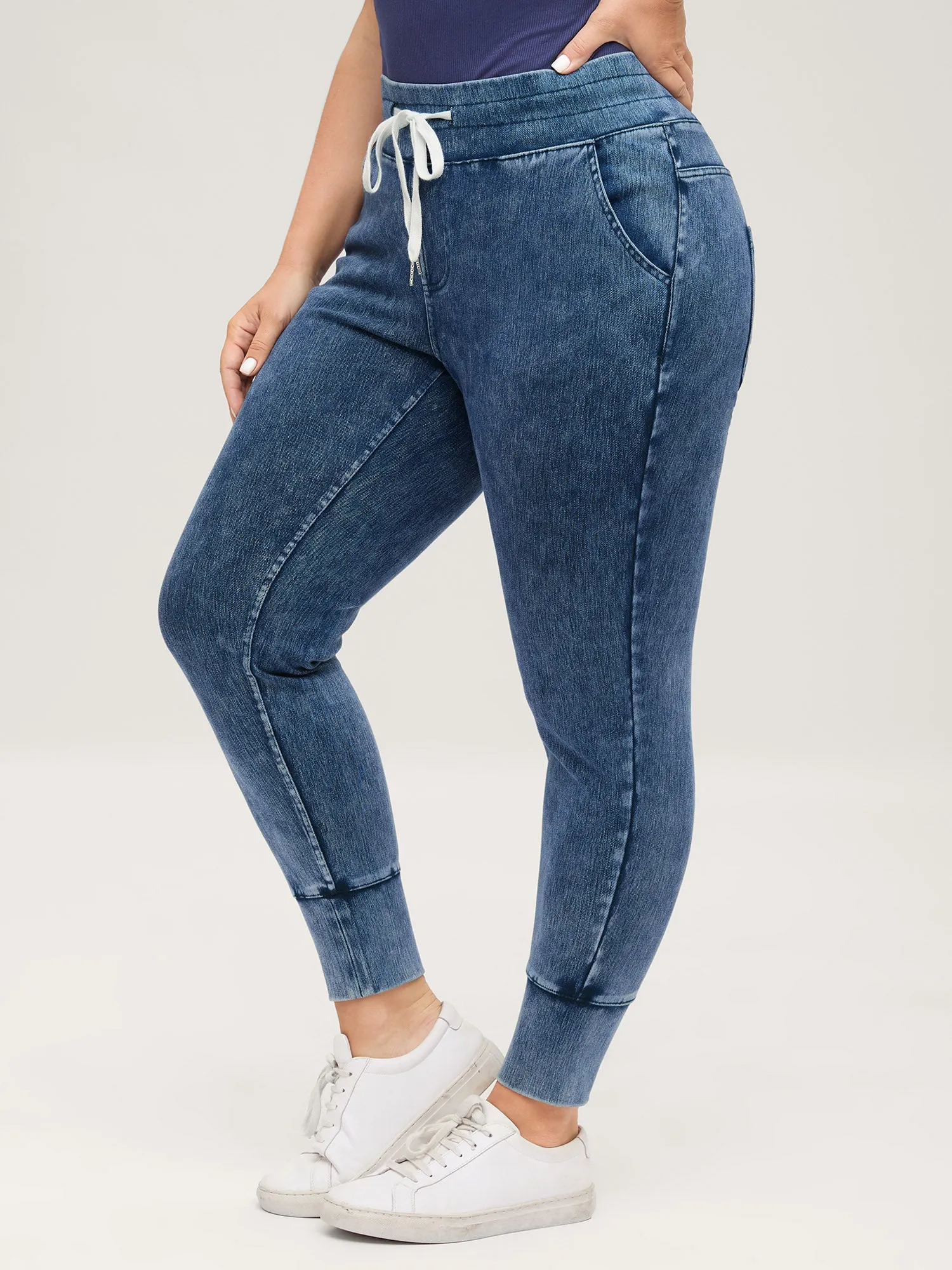 Stretchy Waist-Tie Skinny-Fit Jeans sold by Bloomchic