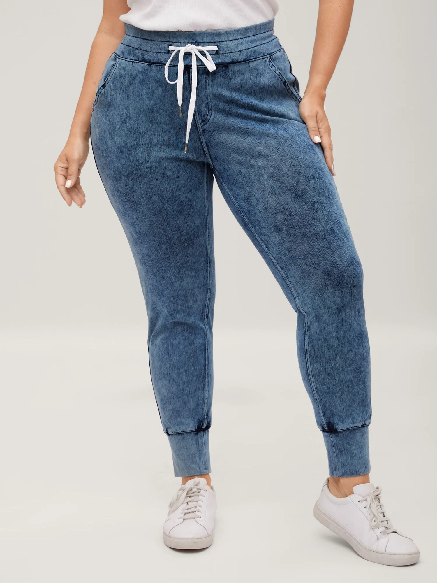 Stretchy Waist-Tie Skinny-Fit Jeans sold by Bloomchic product image thumbnail 3