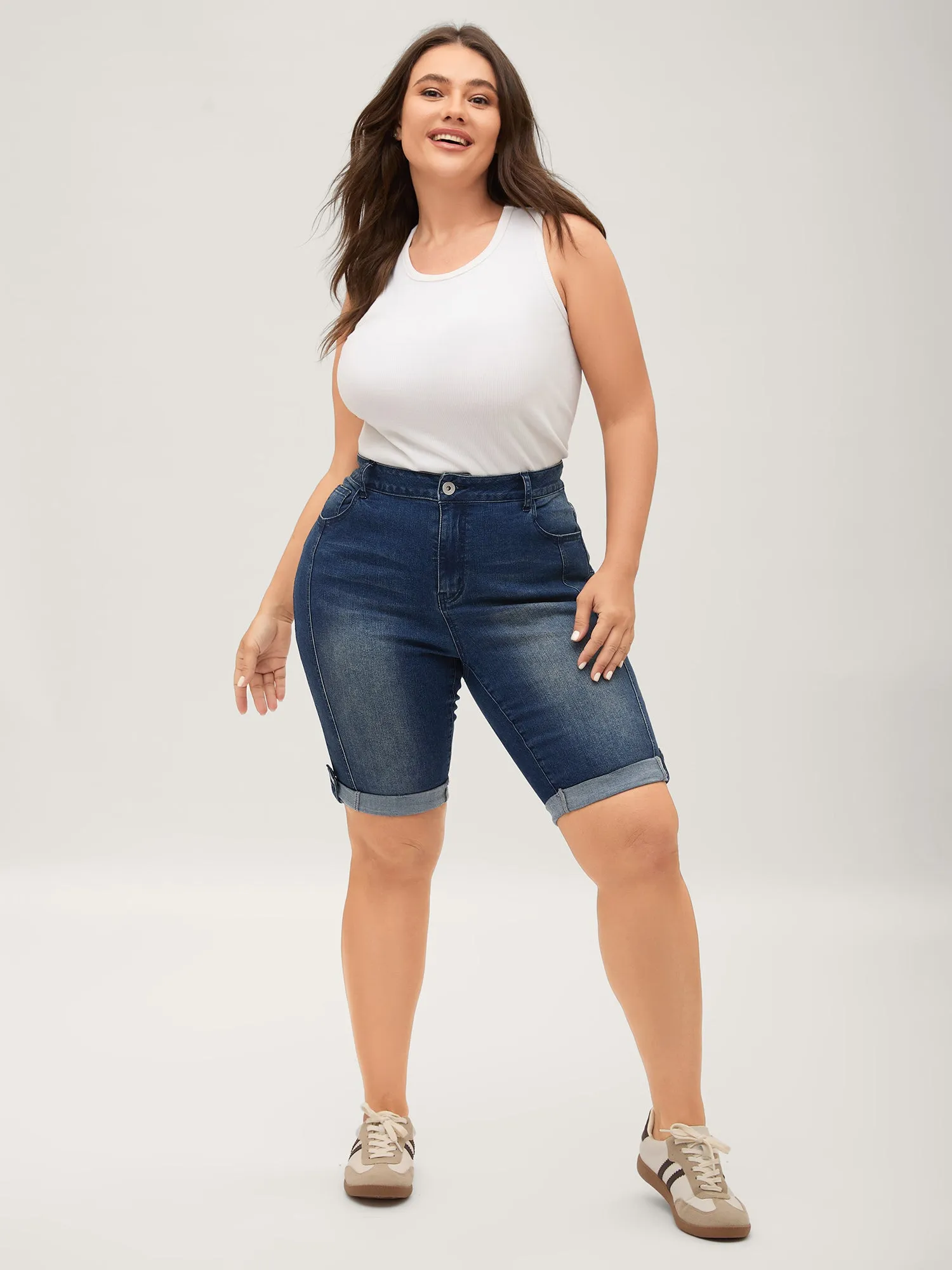 Rolled Hem Skinny-Fit Denim Shorts sold by Bloomchic product image thumbnail 3