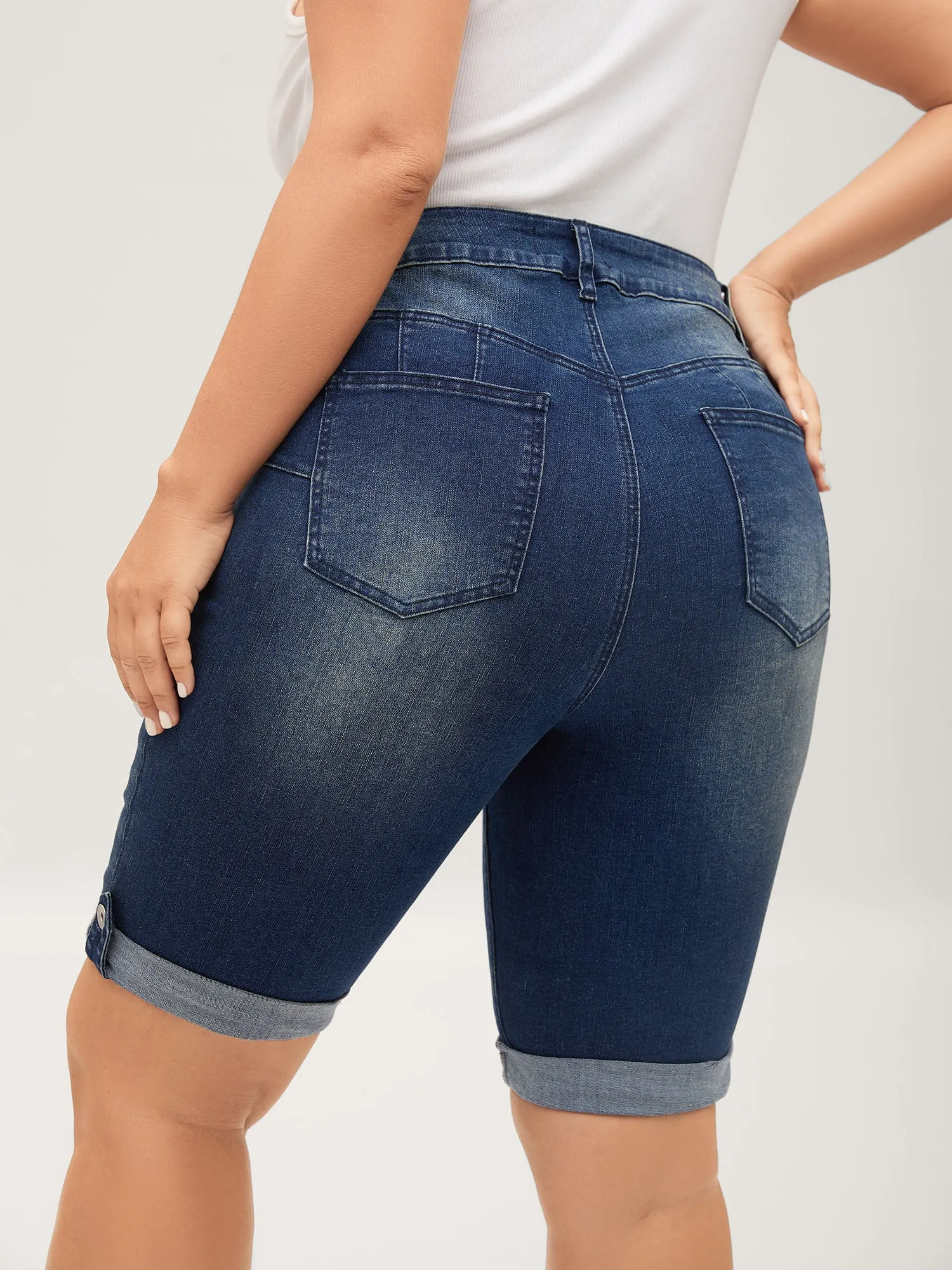 Rolled Hem Skinny-Fit Denim Shorts sold by Bloomchic product image thumbnail 5