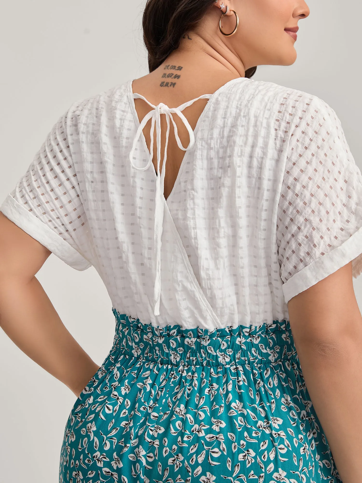 Floral Color Contrast Shirred Jumpsuit sold by Bloomchic product image thumbnail 2