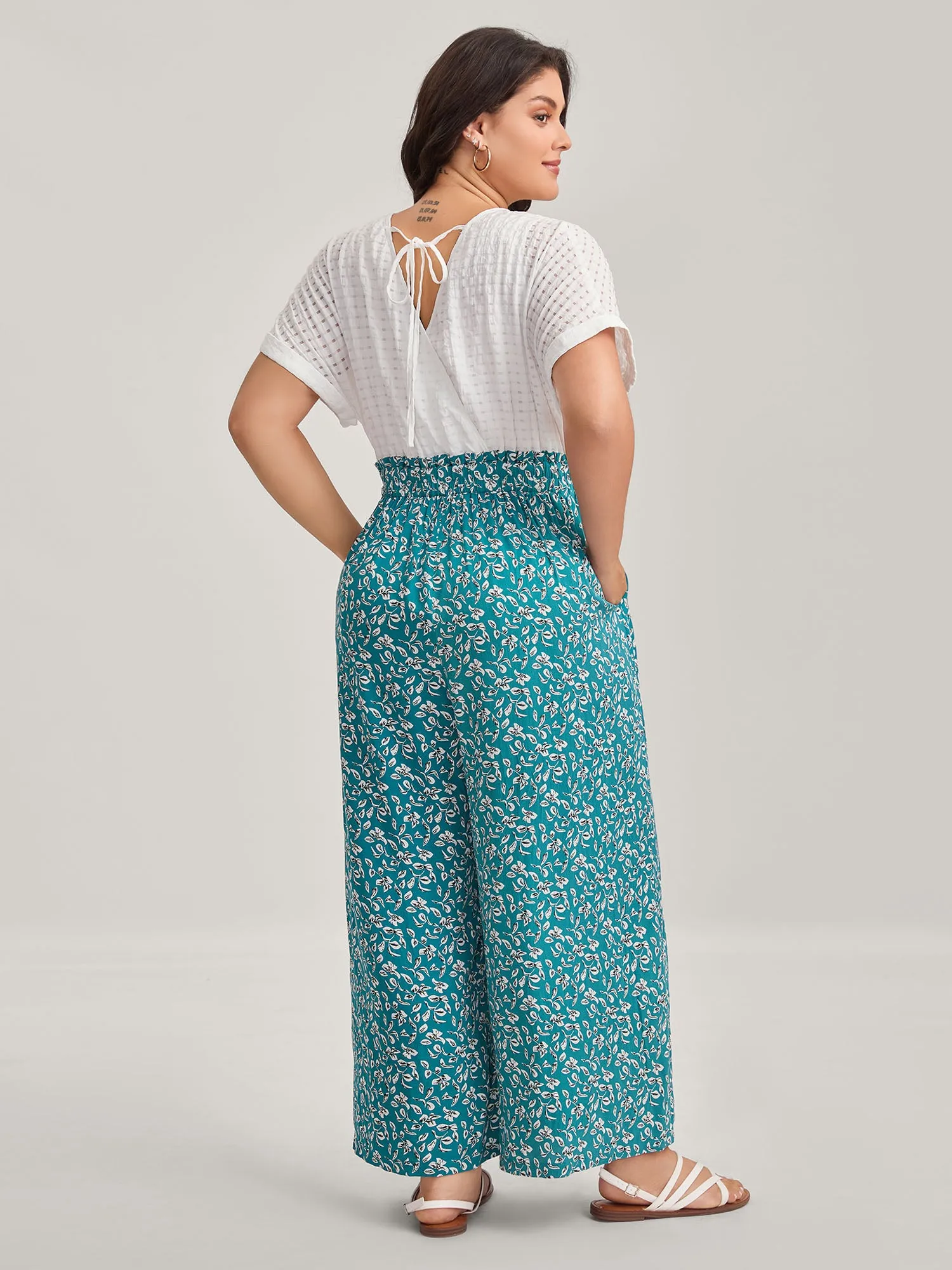 Floral Color Contrast Shirred Jumpsuit sold by Bloomchic product image thumbnail 4