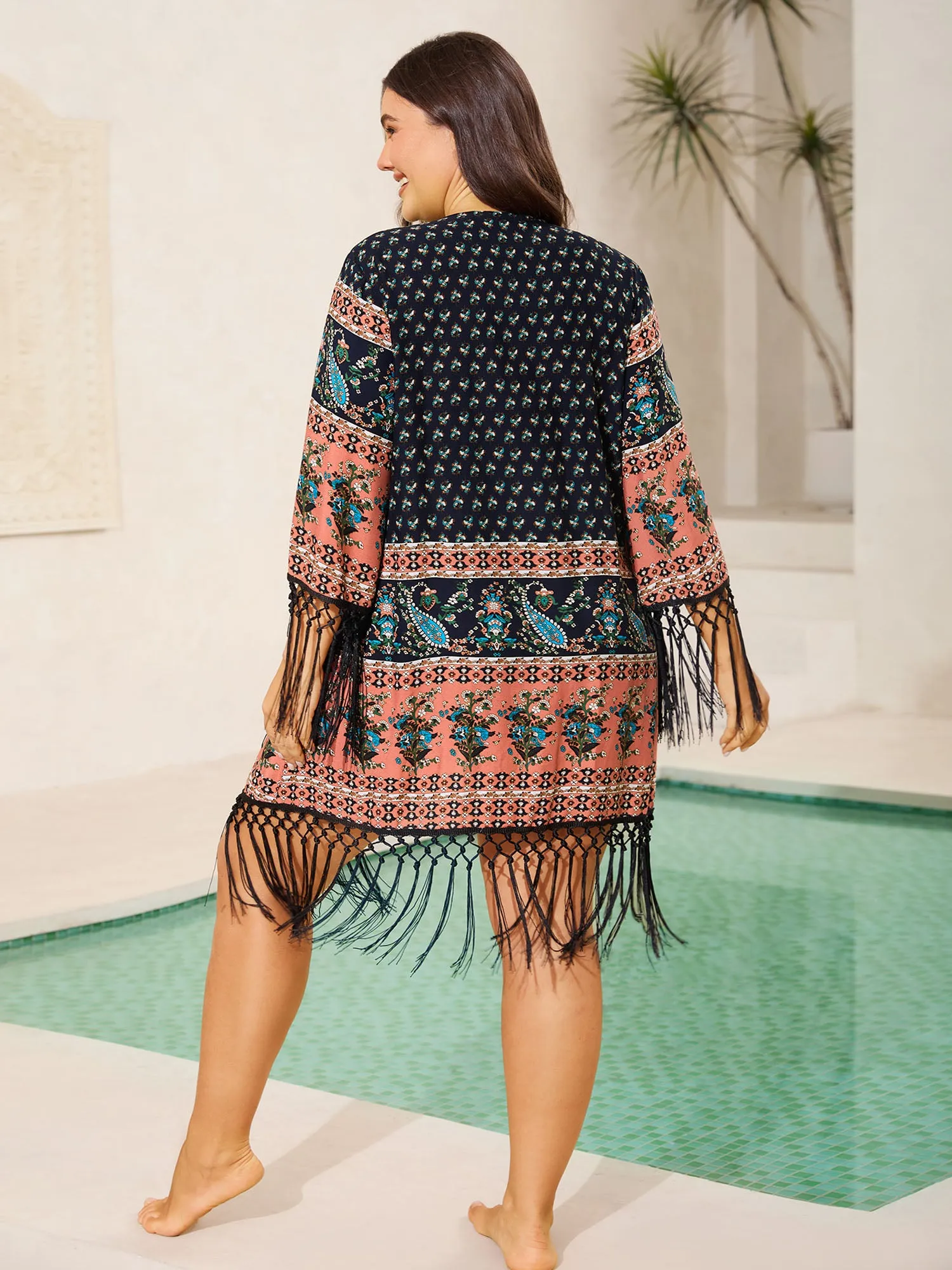 Floral Boho Fringe Detail Kimono sold by Bloomchic product image thumbnail 4