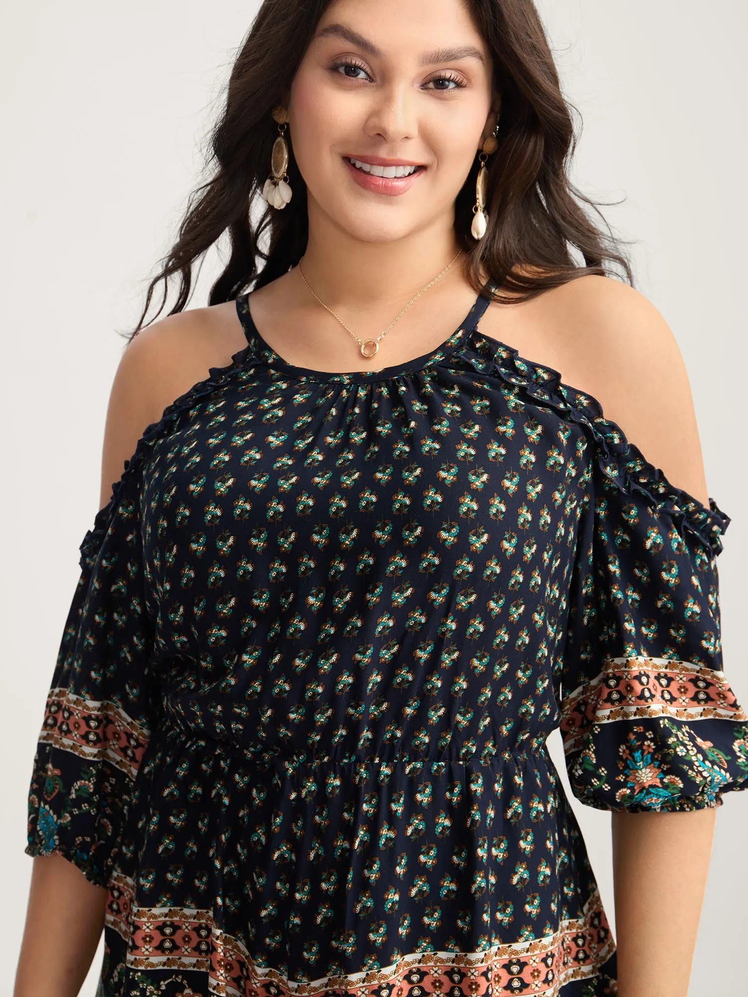 Rayon Off-Shoulder Stretchy Boho Romper sold by Bloomchic product image thumbnail 2