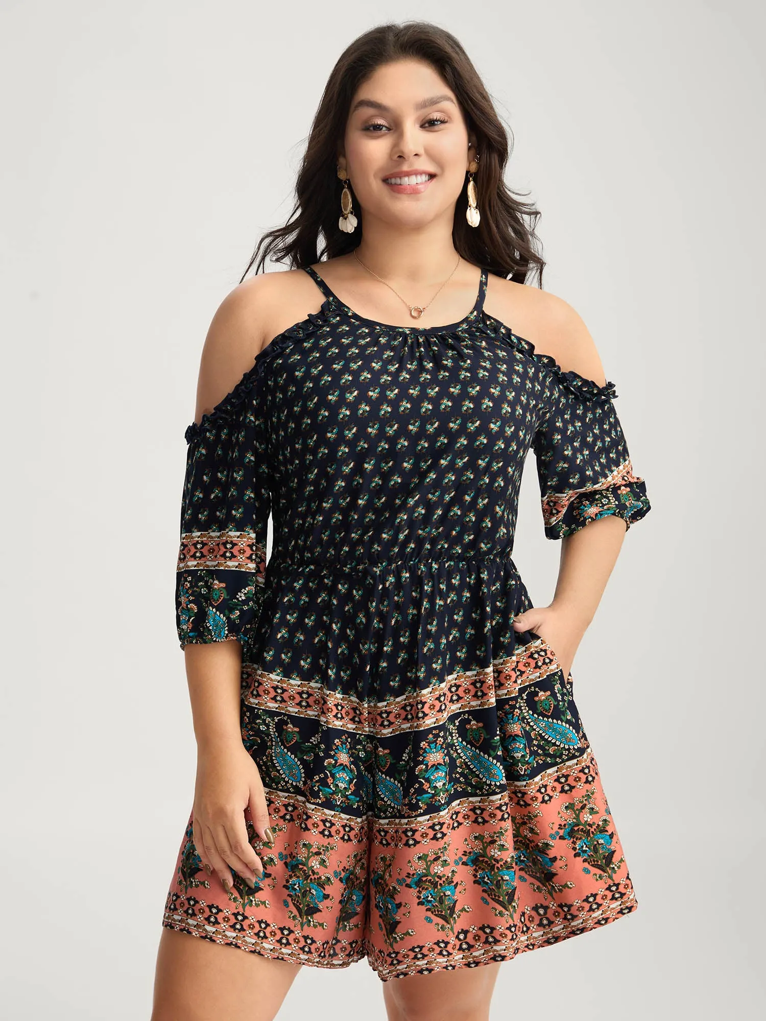 Rayon Off-Shoulder Stretchy Boho Romper sold by Bloomchic