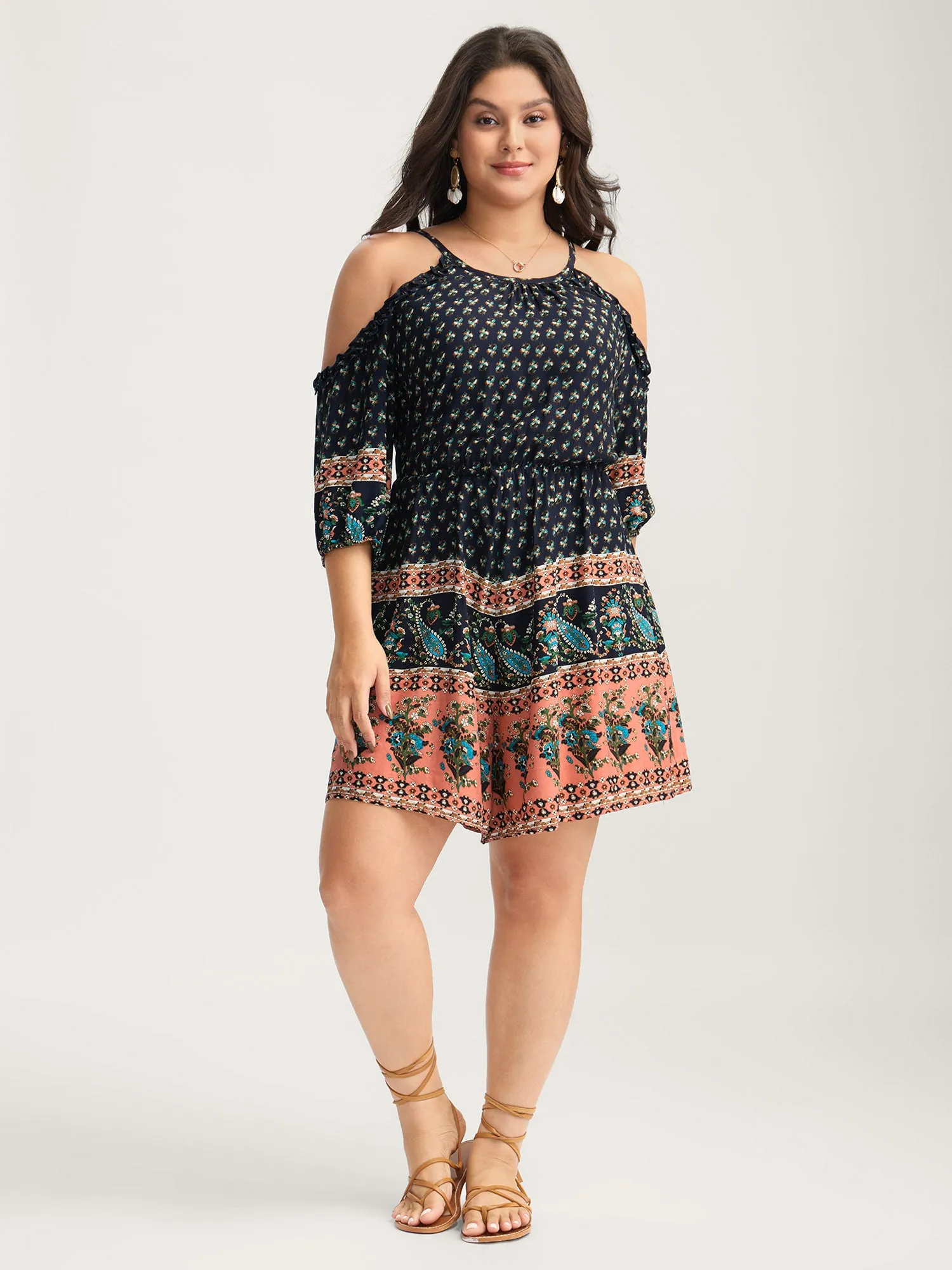 Rayon Off-Shoulder Stretchy Boho Romper sold by Bloomchic product image thumbnail 3