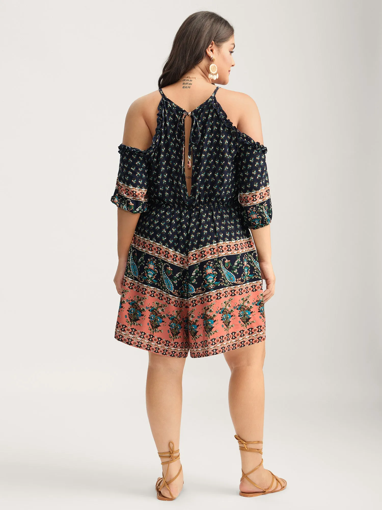 Rayon Off-Shoulder Stretchy Boho Romper sold by Bloomchic product image thumbnail 4