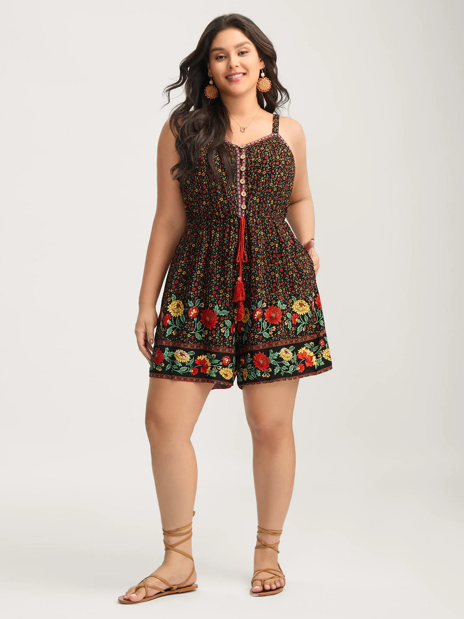 Rayon Radiant Floral Print Pockets Romper sold by Bloomchic product image thumbnail 3