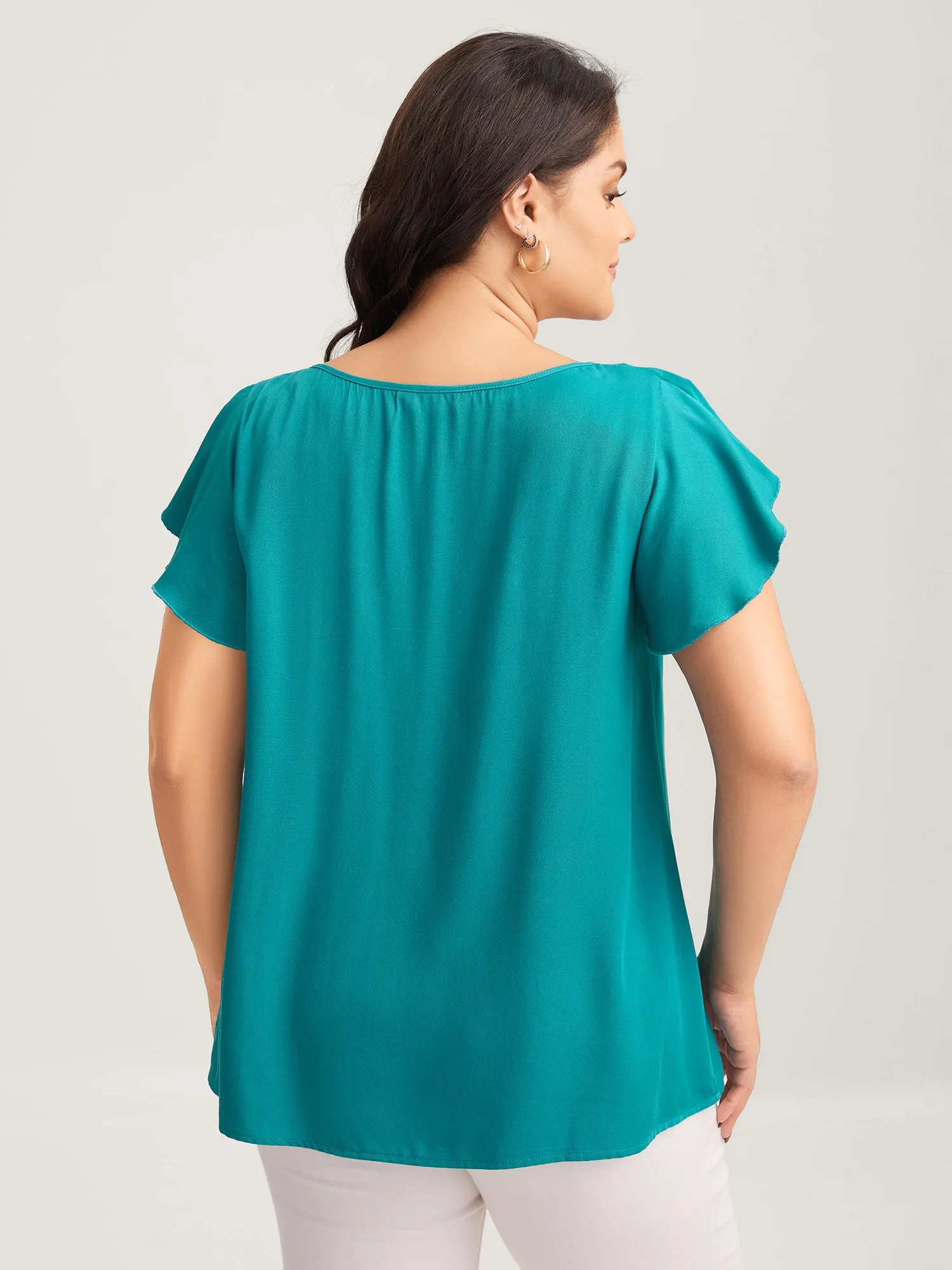 Ruffled Neck Metal Cut-Out Blouse sold by Bloomchic product image thumbnail 4