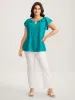 Ruffled Neck Metal Cut-Out Blouse sold by Bloomchic