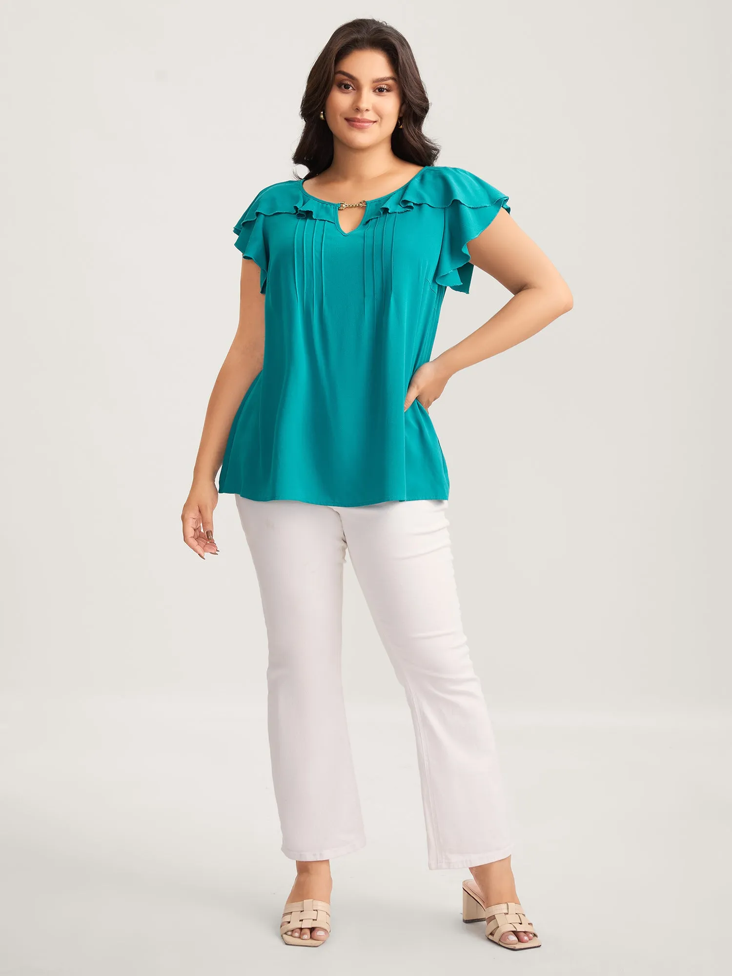 Ruffled Neck Metal Cut-Out Blouse sold by Bloomchic product image thumbnail 3