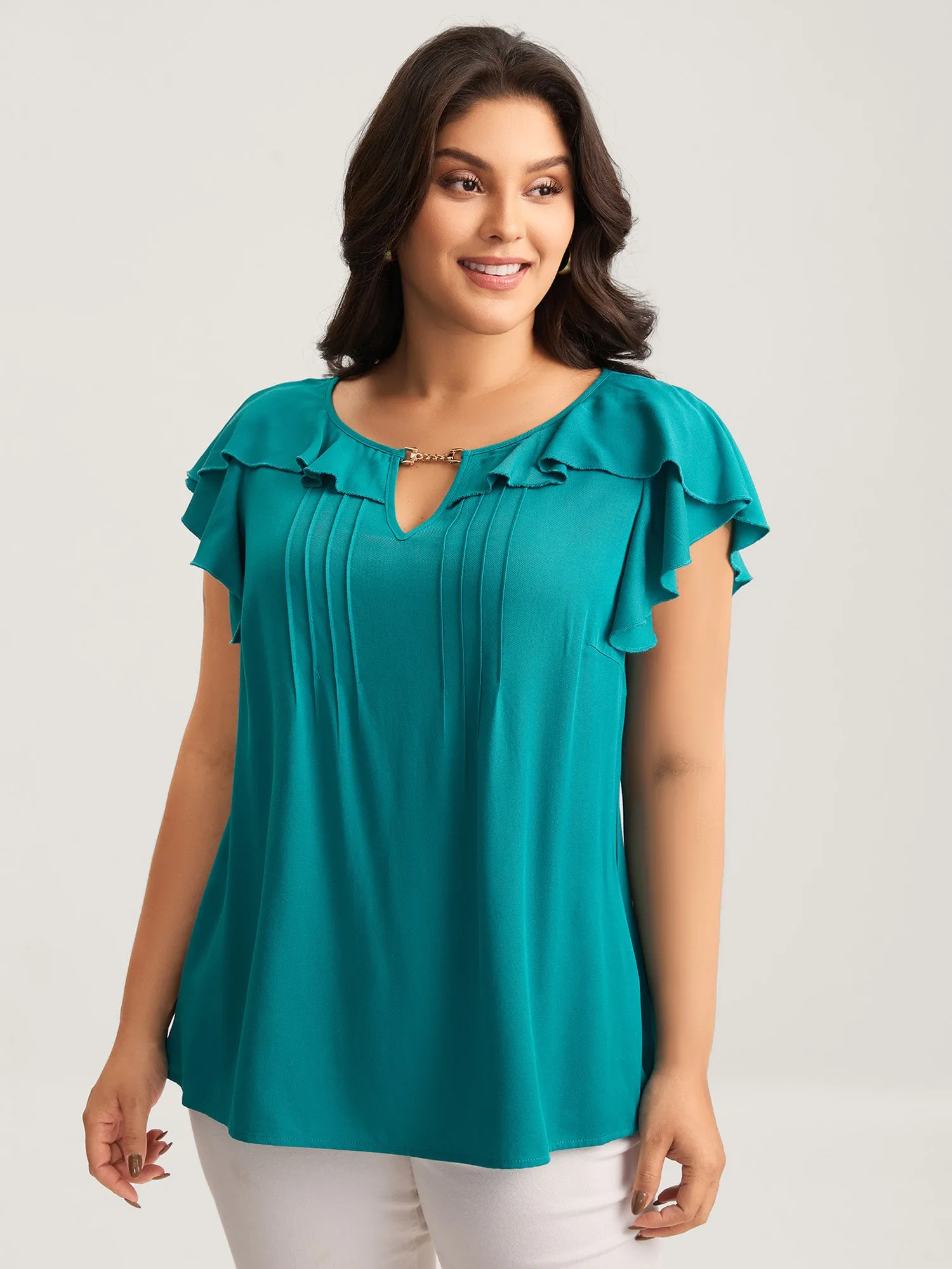 Ruffled Neck Metal Cut-Out Blouse sold by Bloomchic product image thumbnail 2