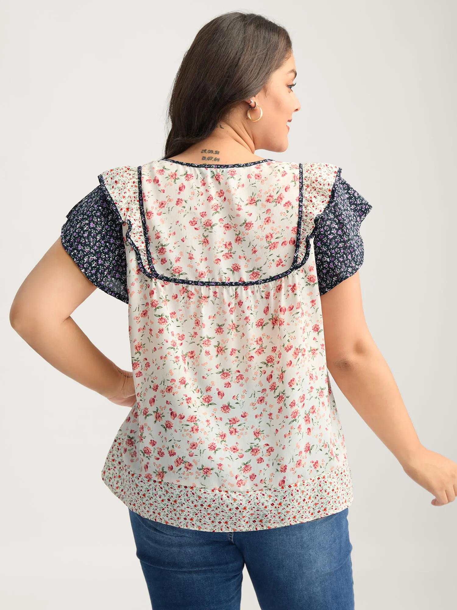 Floral Panel Ruffled Sleeve Blouse sold by Bloomchic product image thumbnail 5