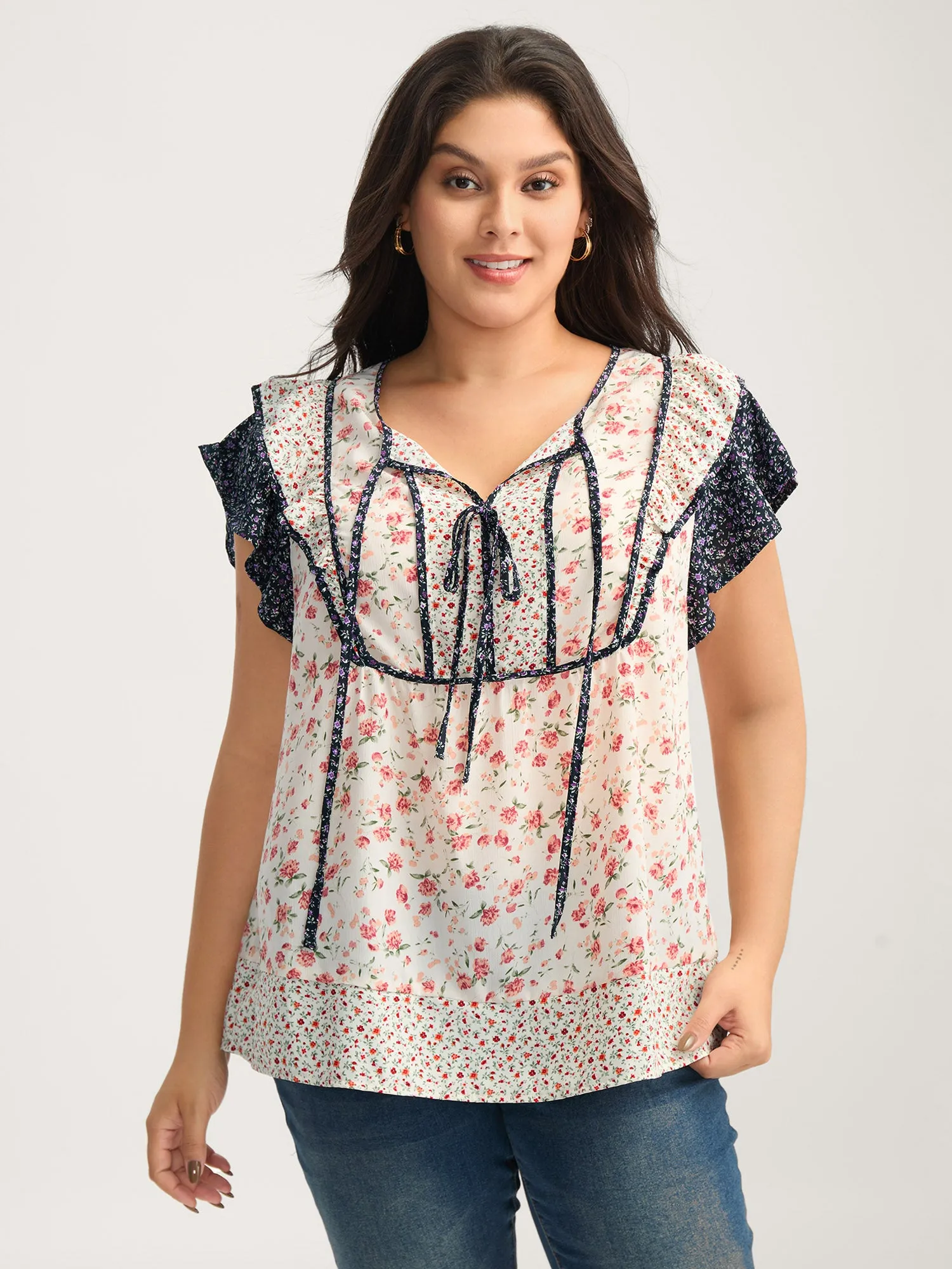 Floral Panel Ruffled Sleeve Blouse sold by Bloomchic product image thumbnail 3