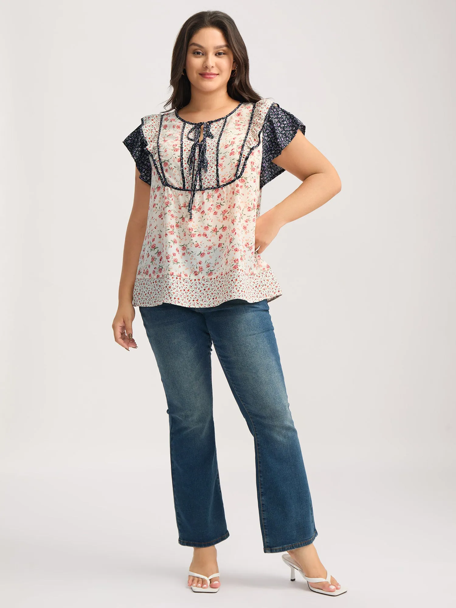 Floral Panel Ruffled Sleeve Blouse sold by Bloomchic product image thumbnail 4