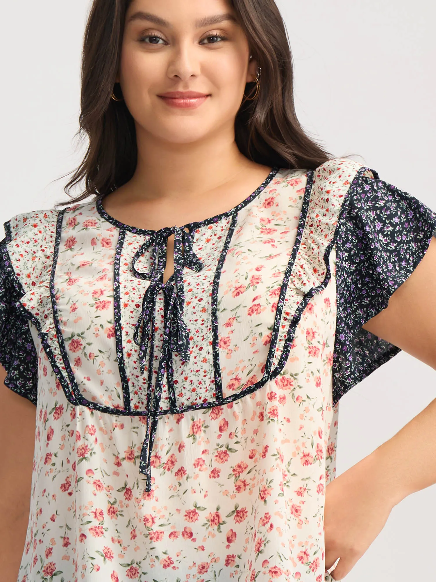 Floral Panel Ruffled Sleeve Blouse sold by Bloomchic product image thumbnail 2