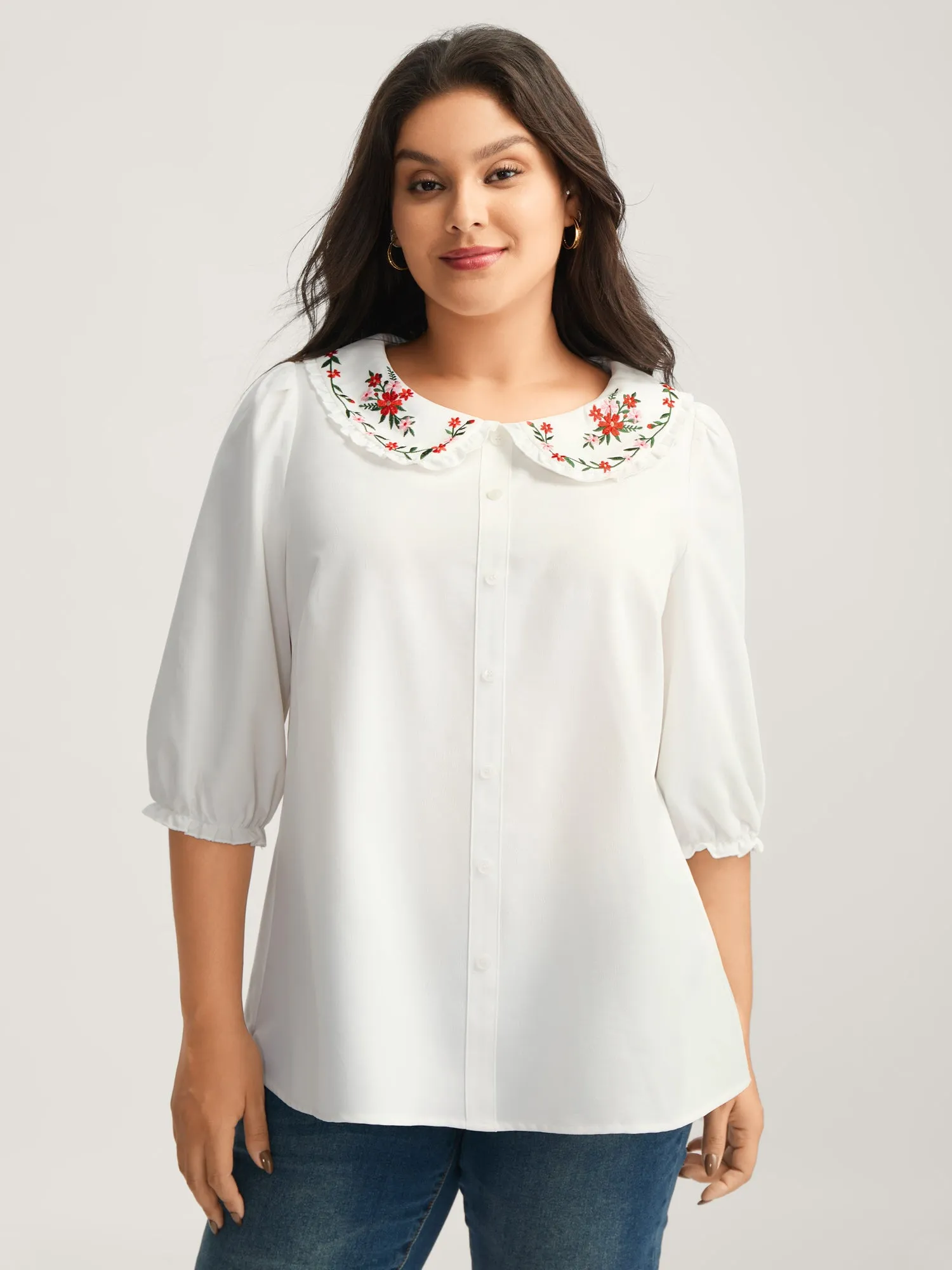 Floral Embroidered Doll Collar Blouse sold by Bloomchic product image thumbnail 3