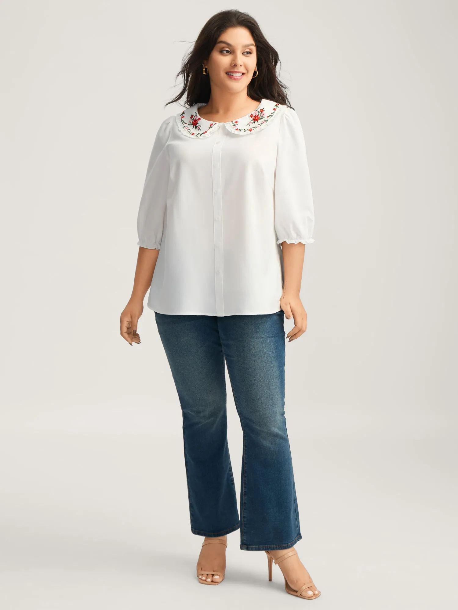 Floral Embroidered Doll Collar Blouse sold by Bloomchic product image thumbnail 4