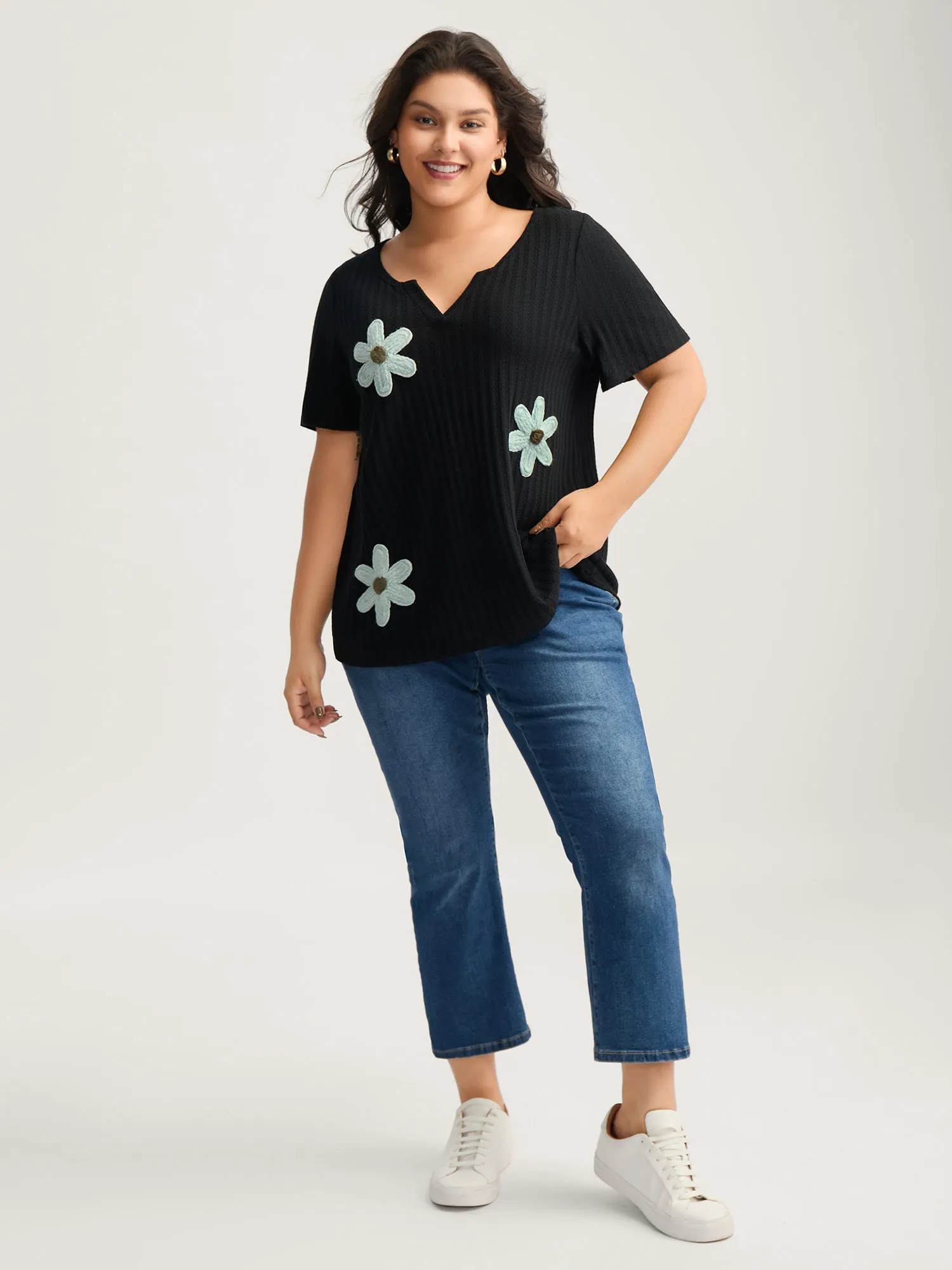 Crochet Floral Textured Notched Collar Top sold by Bloomchic product image thumbnail 3