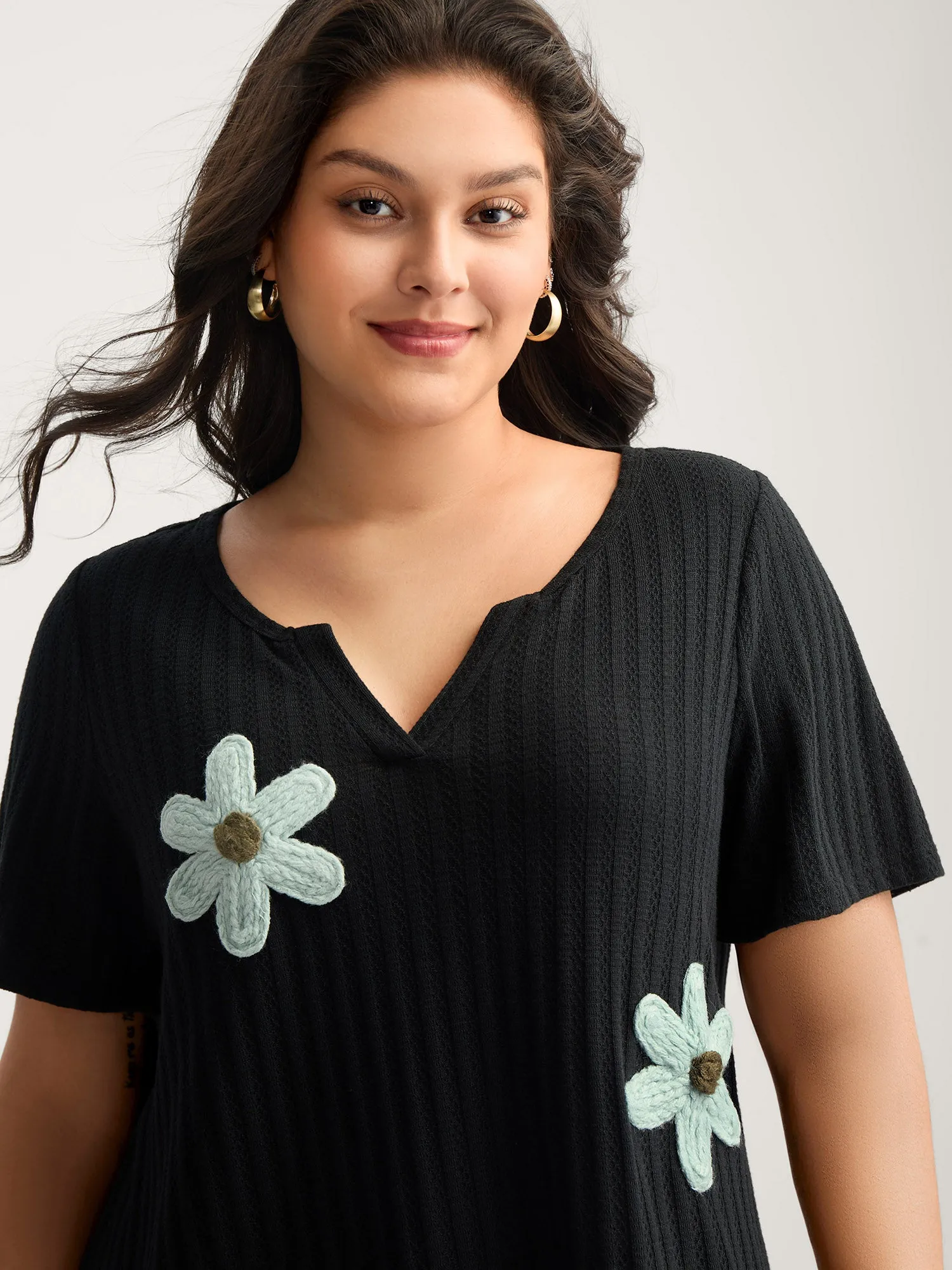 Crochet Floral Textured Notched Collar Top sold by Bloomchic product image thumbnail 2