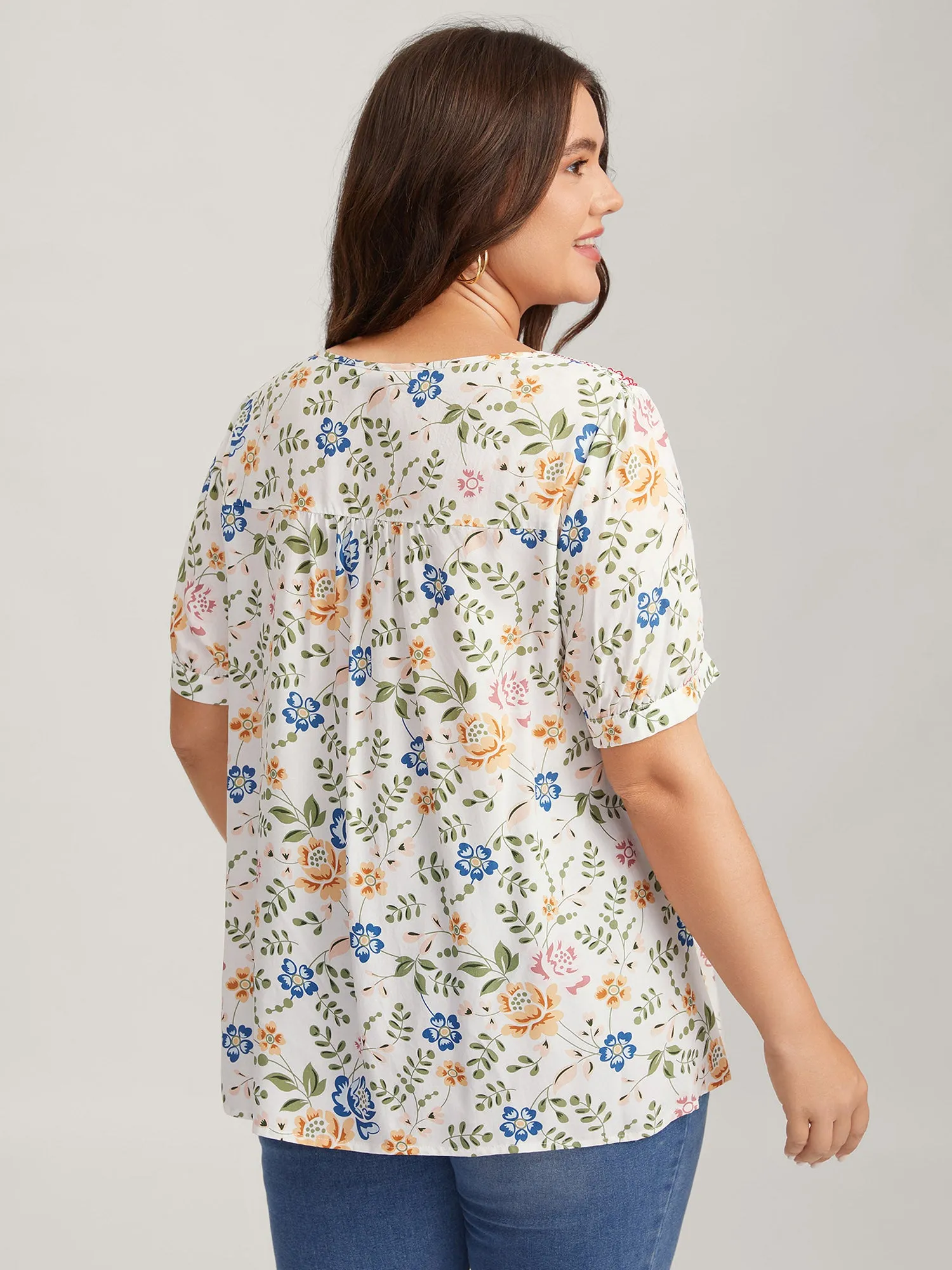 Floral Print Shirred Neck Blouse sold by Bloomchic product image thumbnail 4