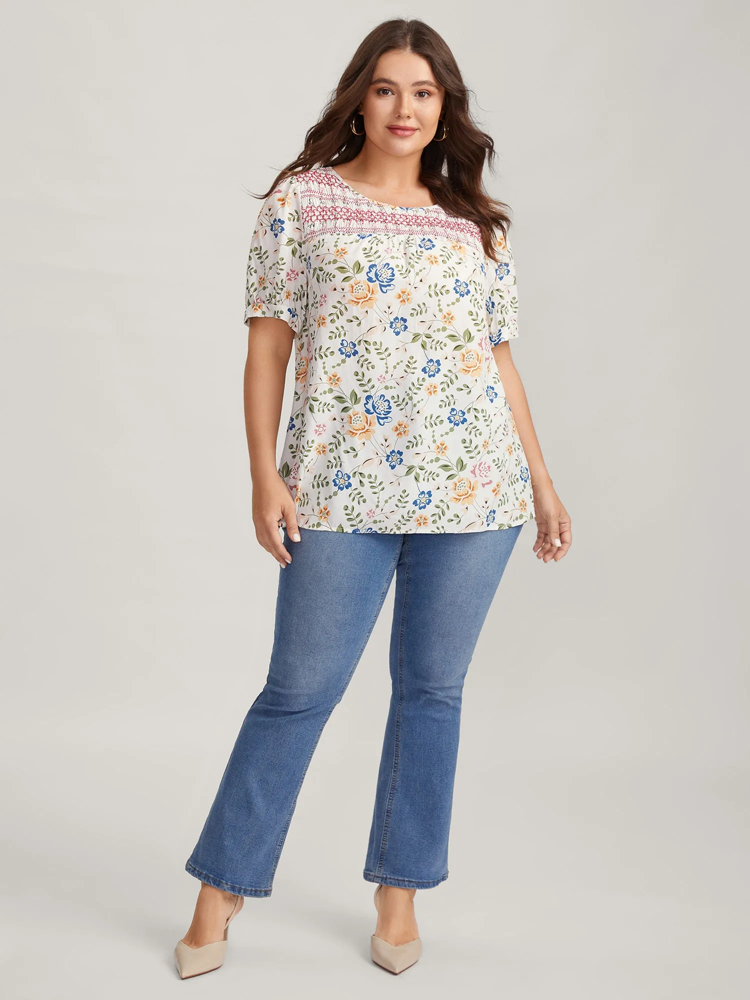 Floral Print Shirred Neck Blouse sold by Bloomchic product image thumbnail 3