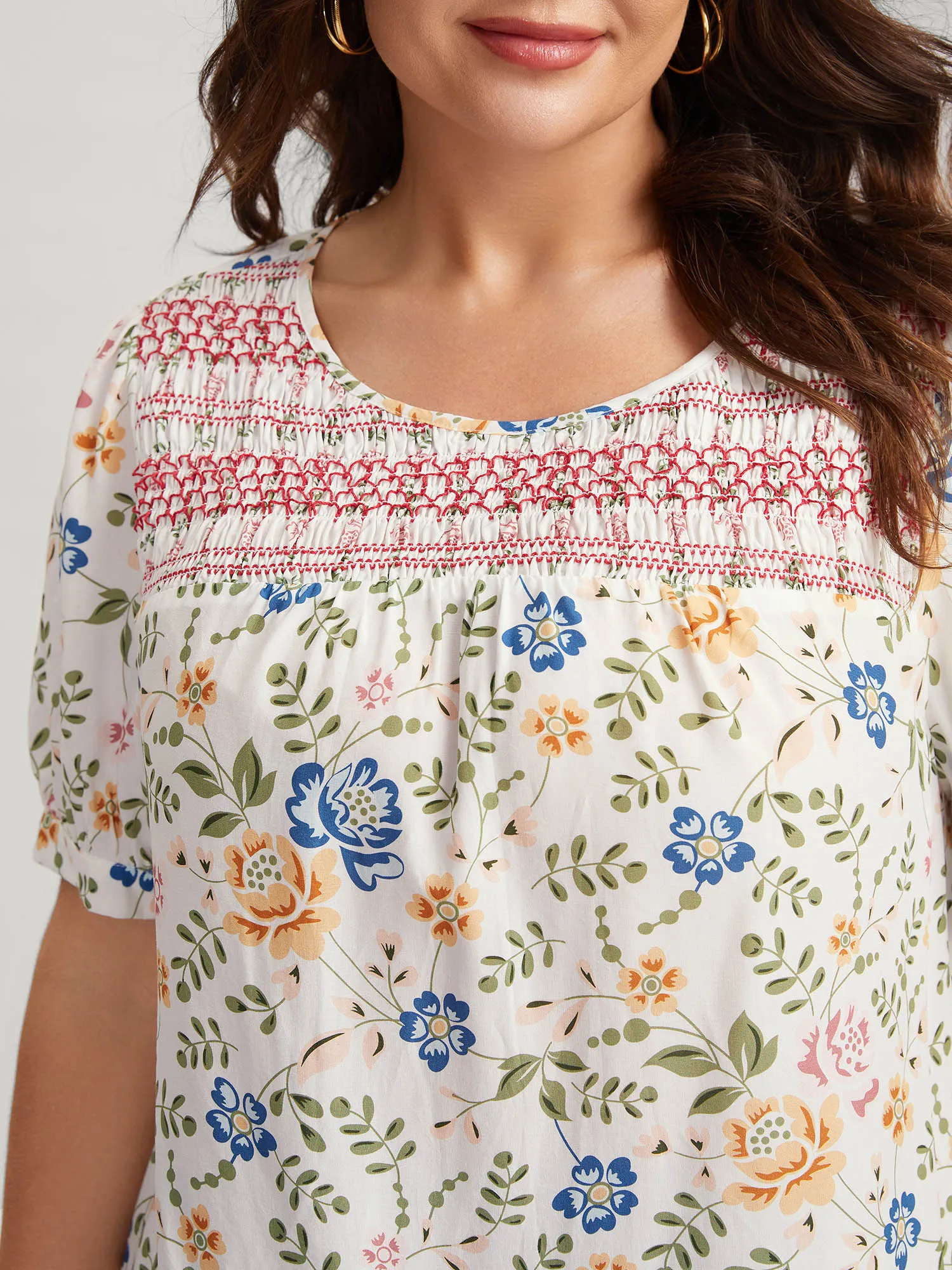 Floral Print Shirred Neck Blouse sold by Bloomchic product image thumbnail 2