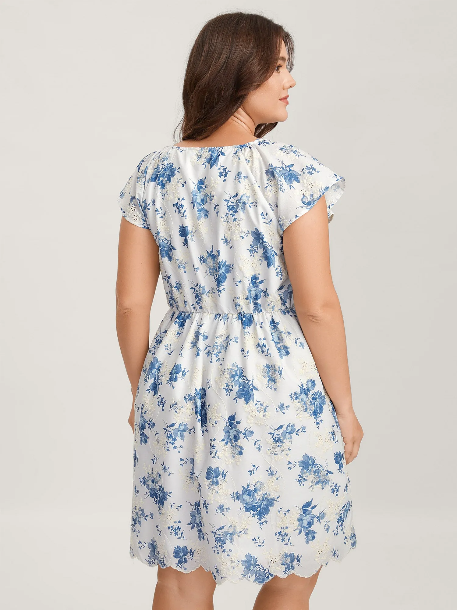 Embroidered Floral Flutter Sleeve Midi Dress sold by Bloomchic product image thumbnail 4