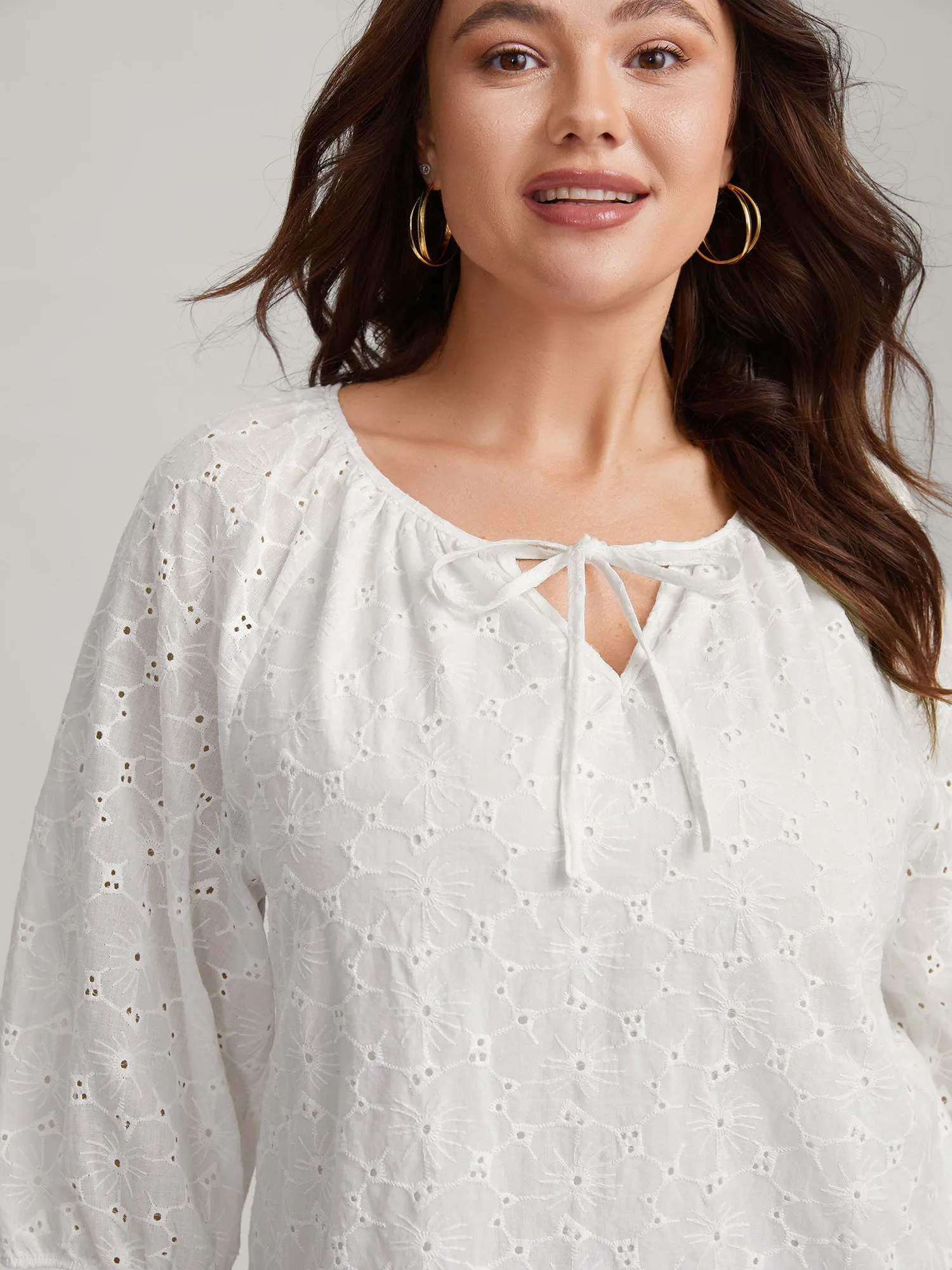 Pure Cotton Eyelet Texture Blouse sold by Bloomchic