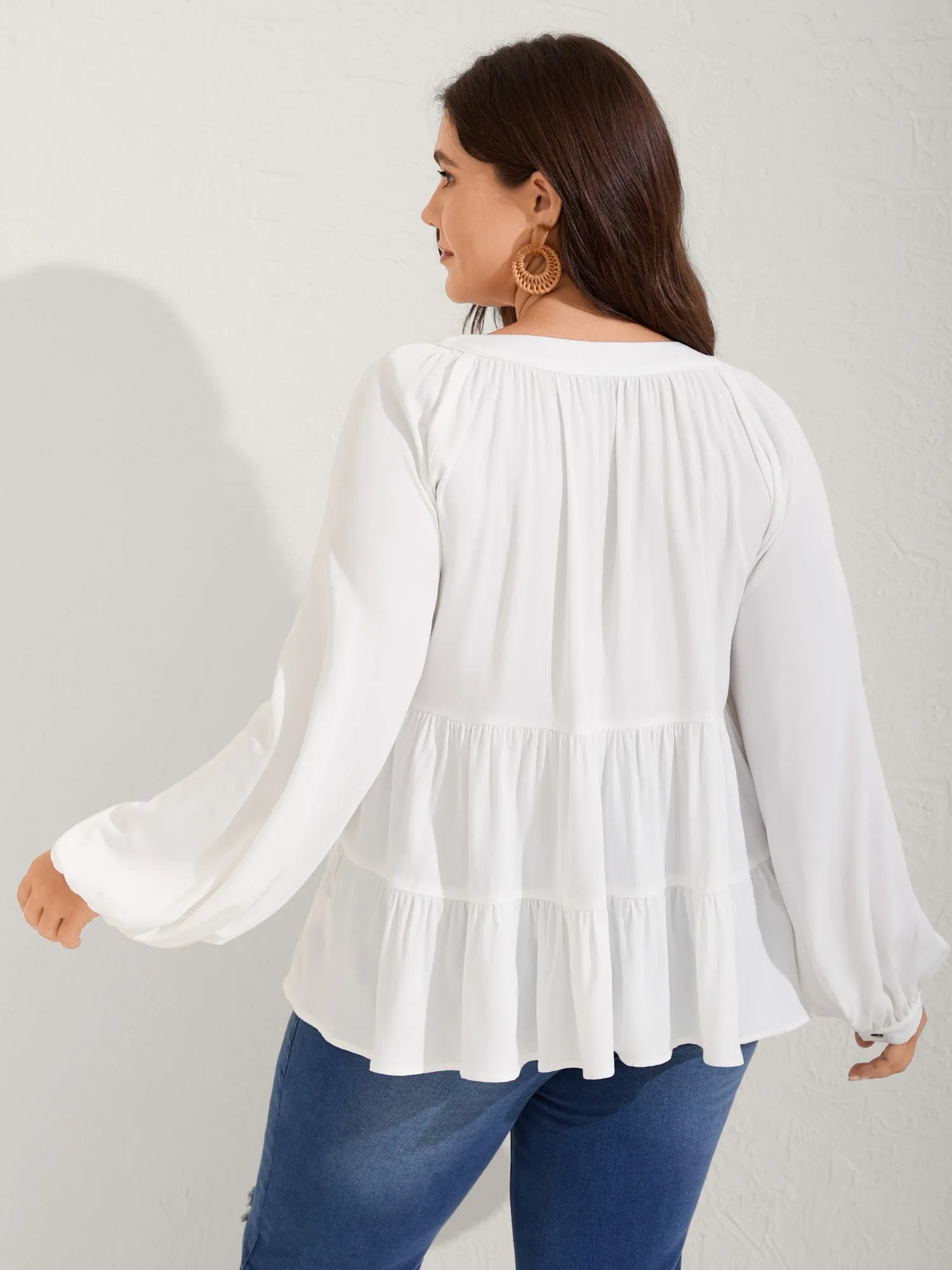 Tiered Button Placket Puffy Sleeve Blouse sold by Bloomchic product image thumbnail 4