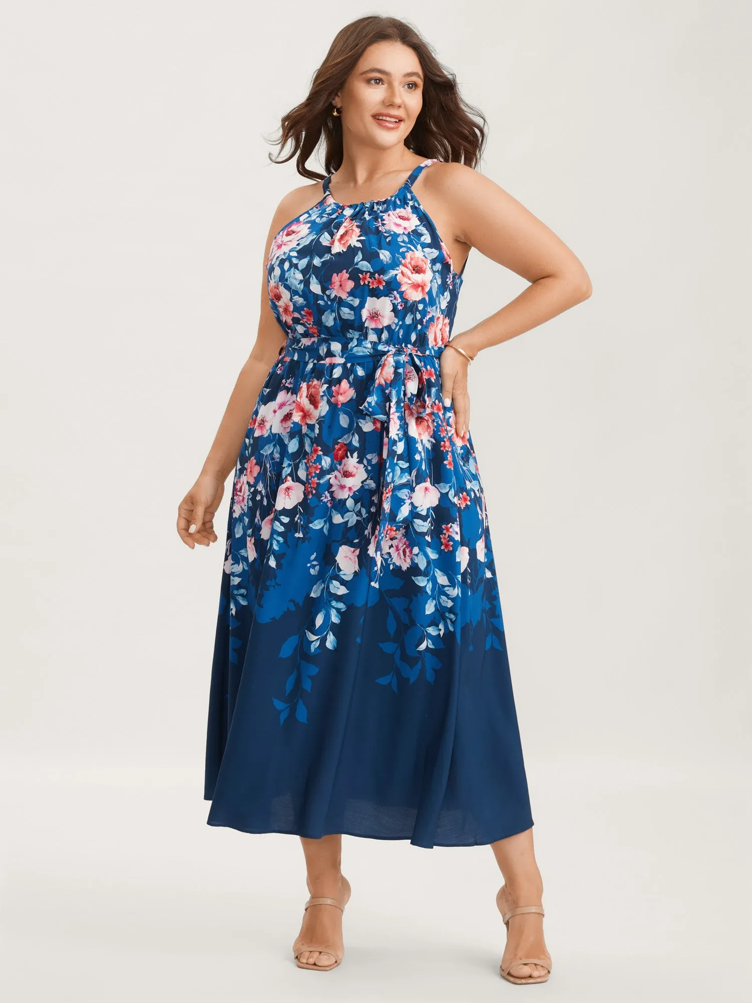 Floral Stretchy-Waist Belted Midi Dress sold by Bloomchic product image thumbnail 3