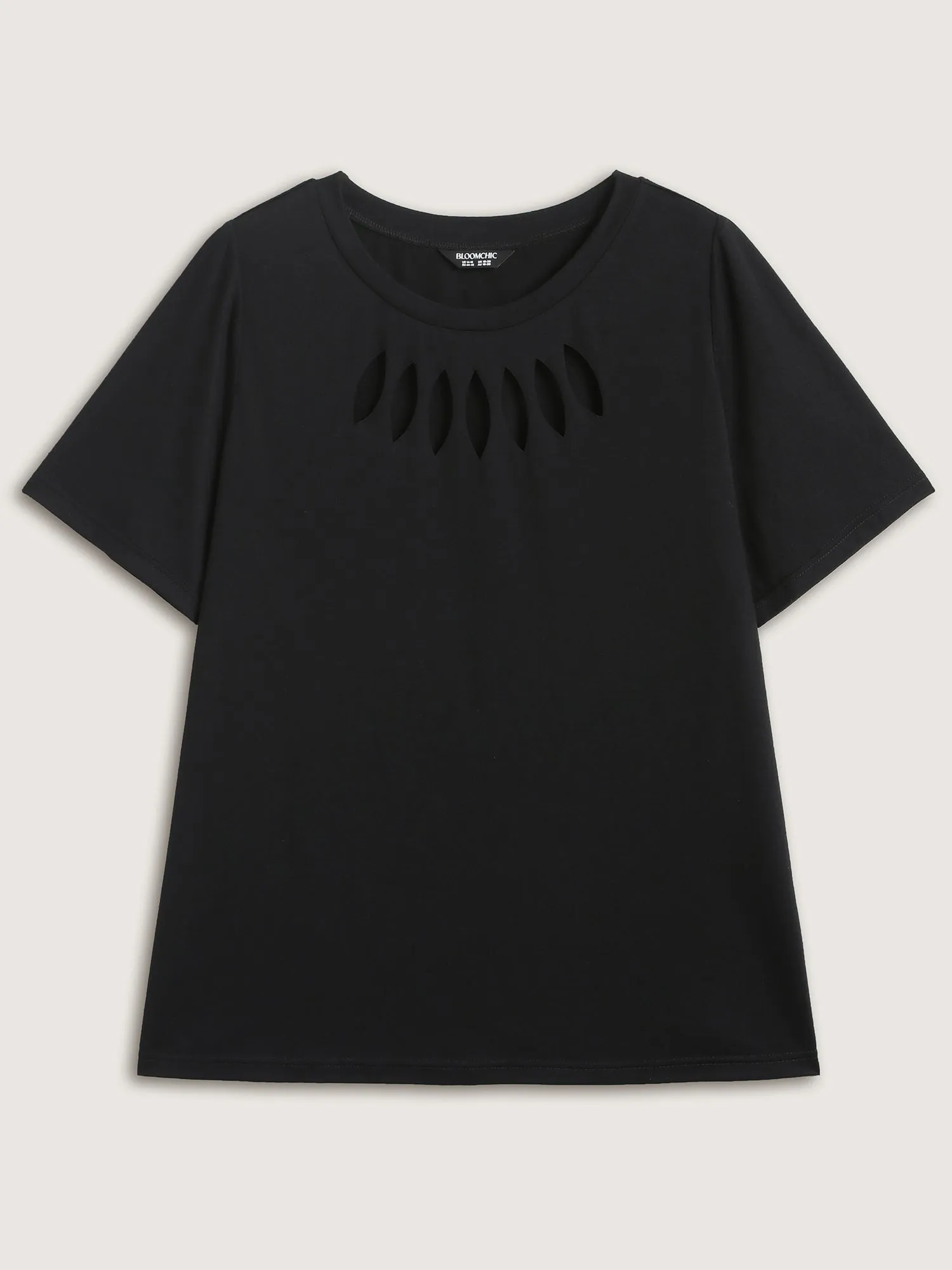 Laser Cut-Out Neck Solid T-Shirt sold by Bloomchic product image thumbnail 5