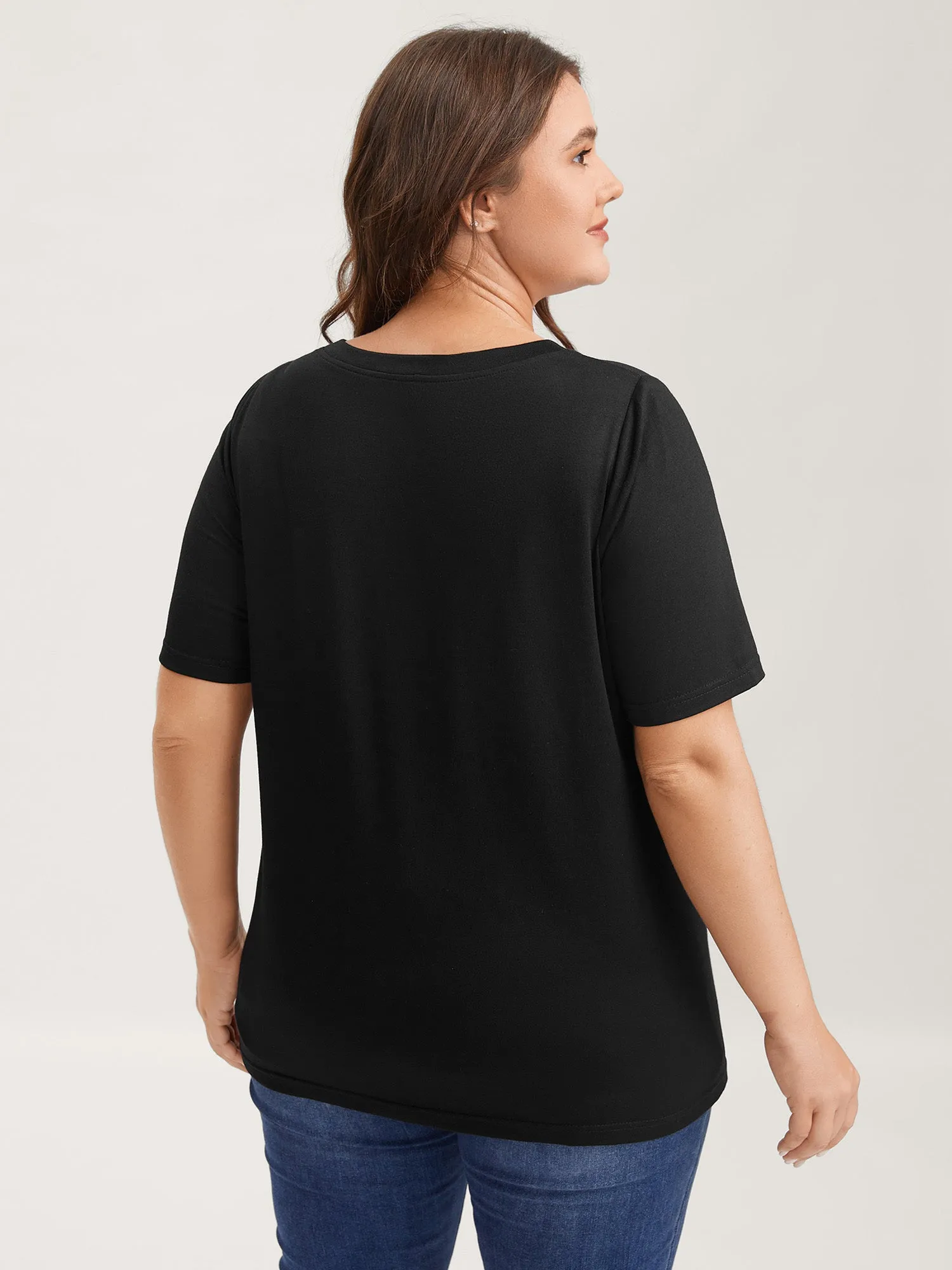 Laser Cut-Out Neck Solid T-Shirt sold by Bloomchic product image thumbnail 4