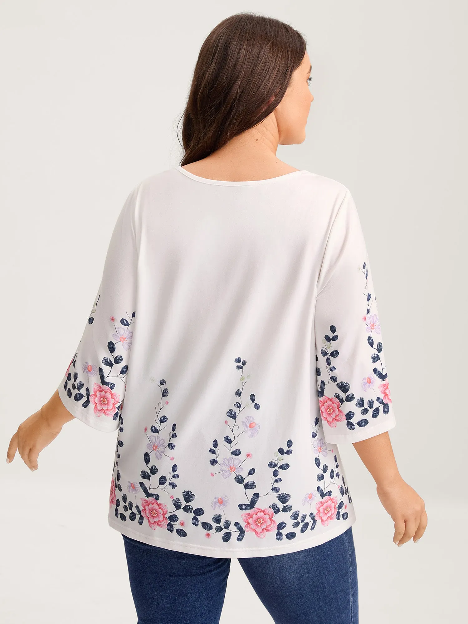 Stretchy Floral Print V-Neck Knit Top sold by Bloomchic product image thumbnail 4