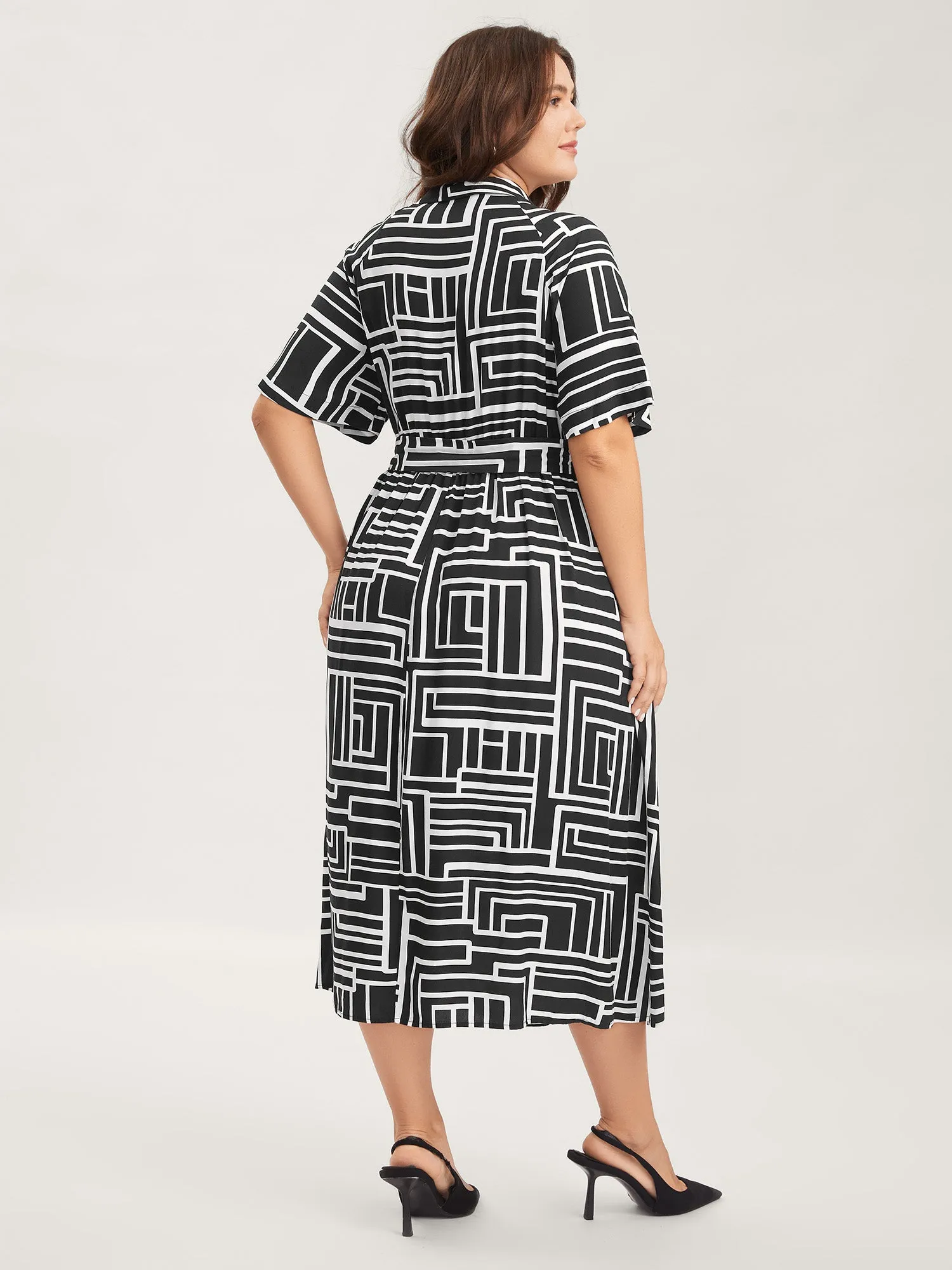 Geometric Print Monochrome Shirt Dress sold by Bloomchic product image thumbnail 4